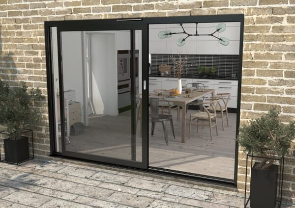 2400mm Supreme Black Aluminium Sliding Doors LH Sliding / RH Fixed