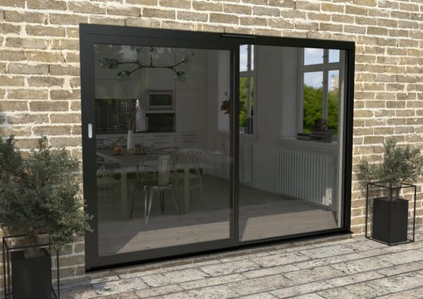 Part Q 2400mm Supreme Black Aluminium Sliding Doors RH Sliding / LH Fixed