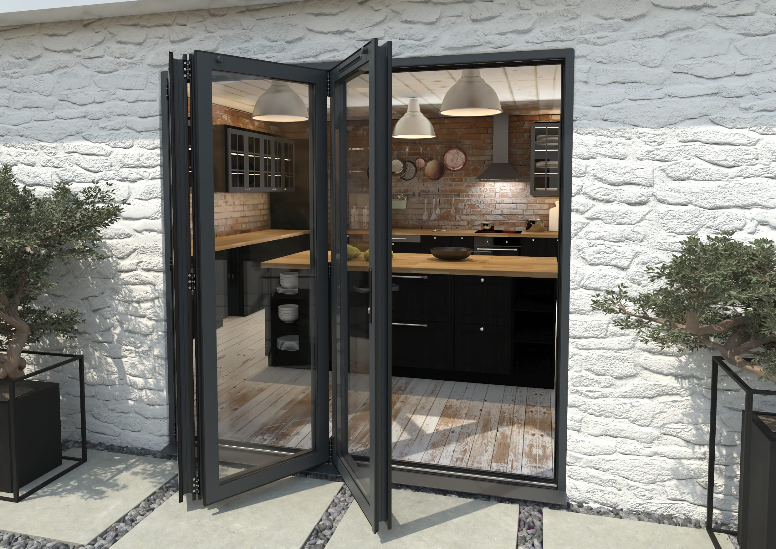 2100mm Grey Aluminium Bifold Doors - 3 Left