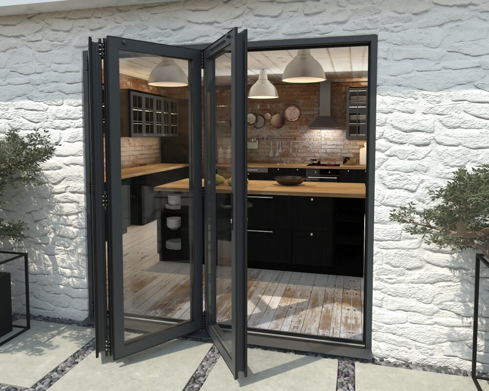 2100mm Grey Aluminium Bifold Doors - 3 Left