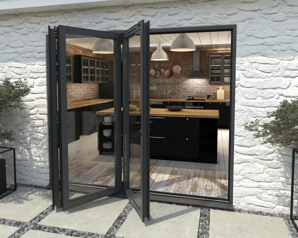 2400mm Grey Aluminium Bifold Doors - 3 Left
