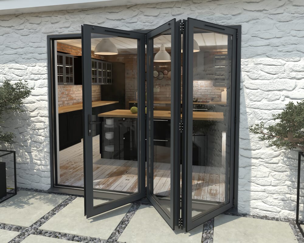 2400mm Grey Aluminium Bifold Doors - 3 Right