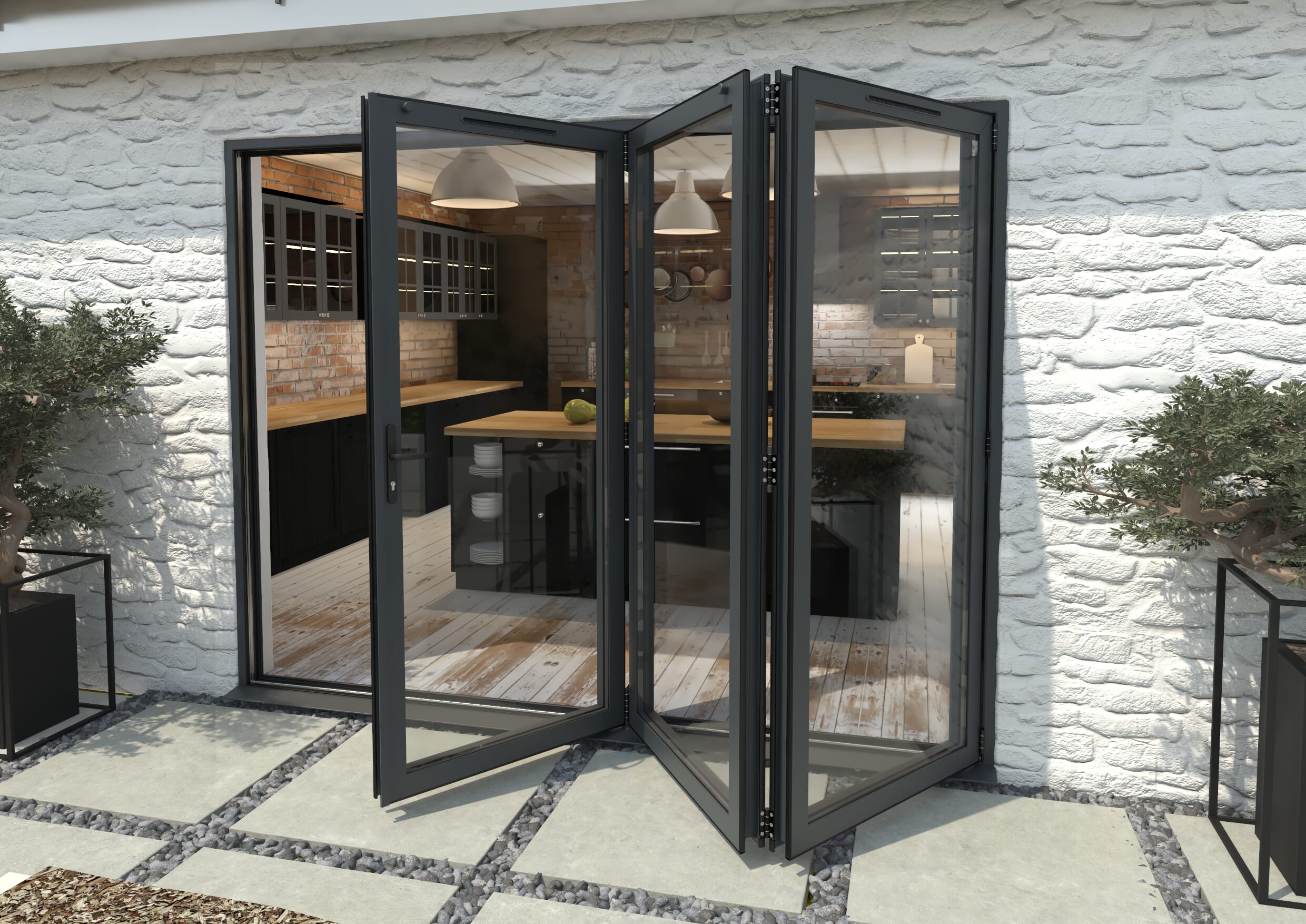 2700mm Grey Aluminium Bifold Doors - 3 Right