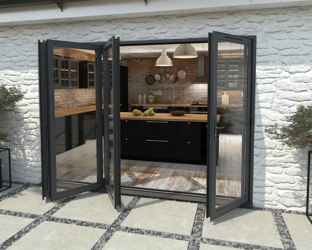 3000mm Grey Aluminium Bifold Doors - 3 Left 1 Right
