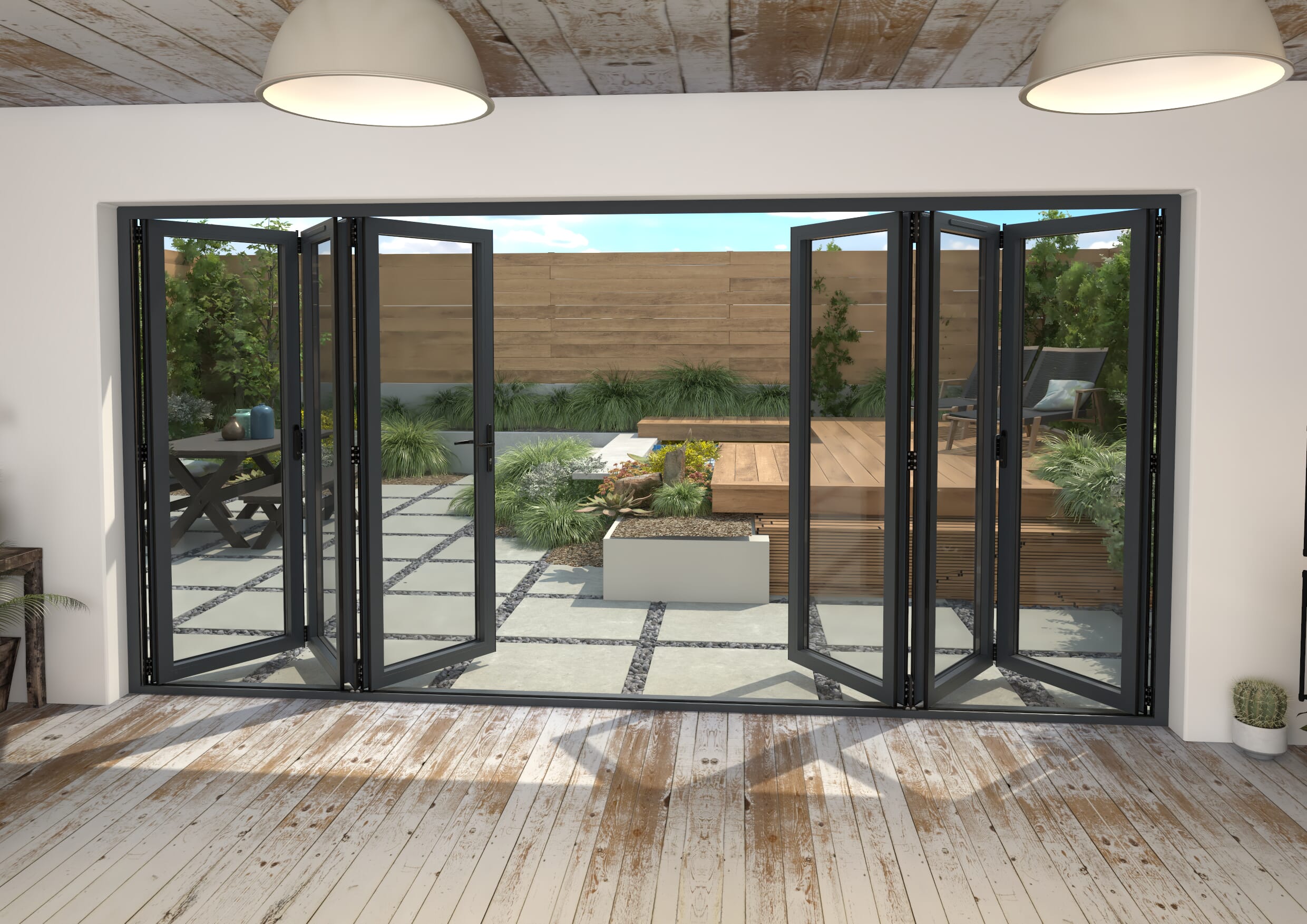 4200mm Grey Aluminium Bifold Doors - 3 Left 3 Right