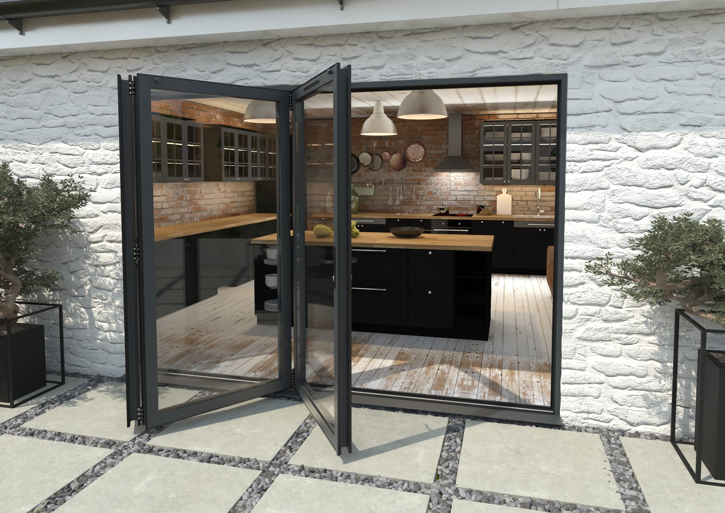 3000mm Grey Aluminium Bifold Doors - 3 Left