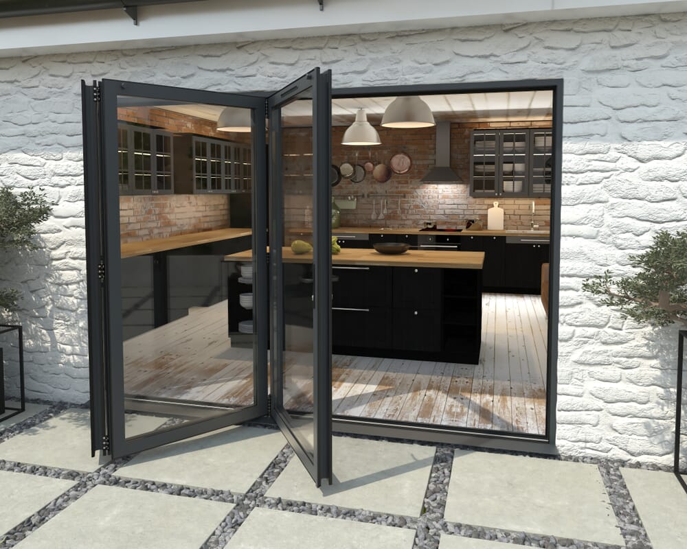 3000mm Grey Aluminium Bifold Doors - 3 Left