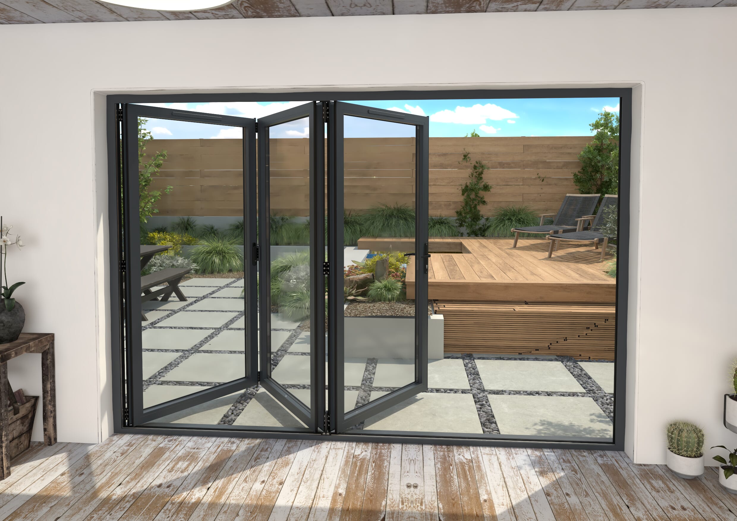 3000mm Grey Aluminium Bifold Doors - 3 Right