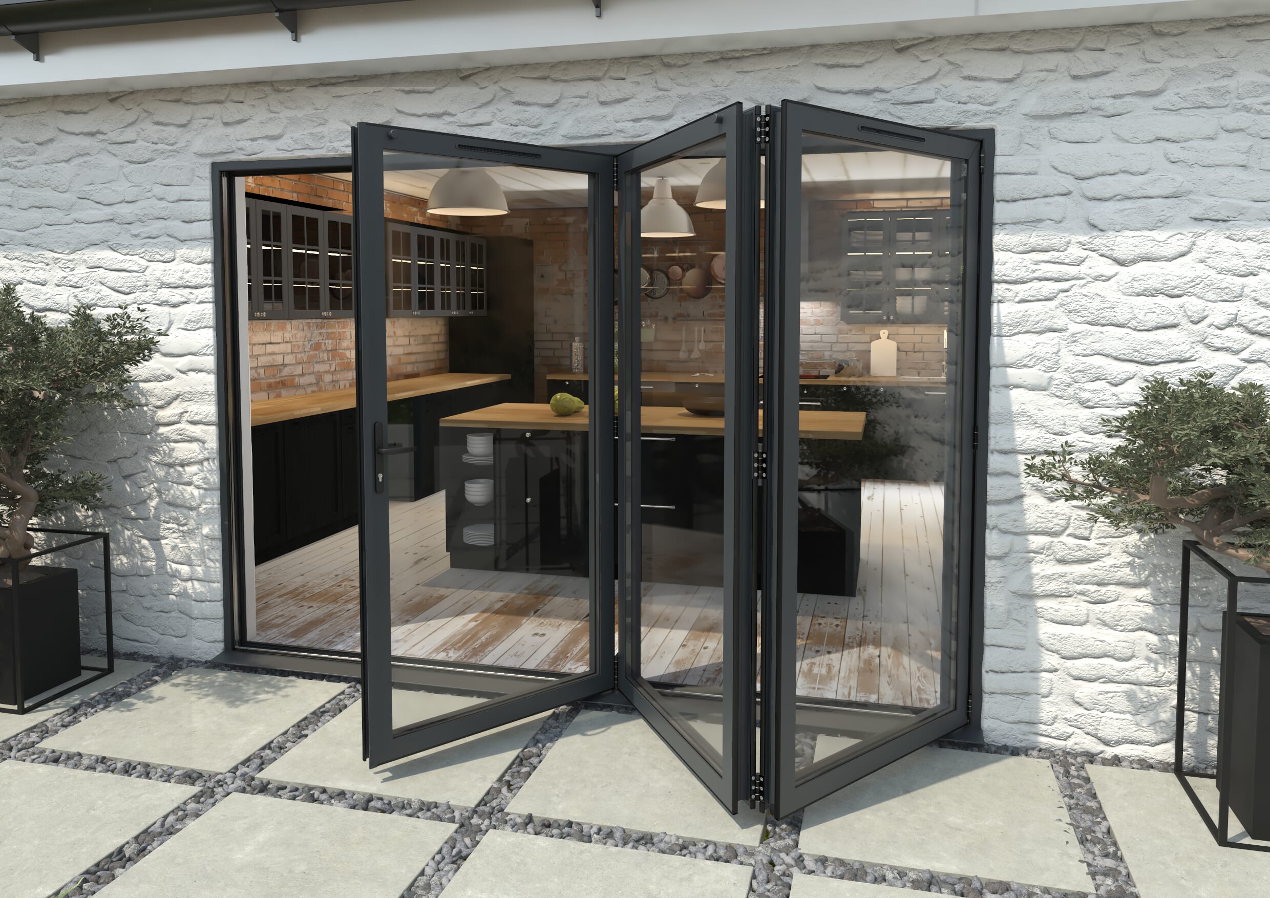 3000mm Grey Aluminium Bifold Doors - 3 Right
