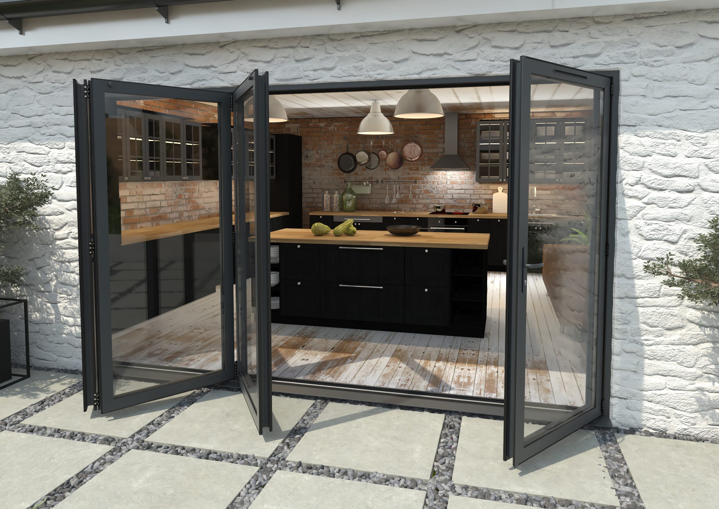 3600mm Grey Aluminium Bifold Doors - 3 Left 1 Right