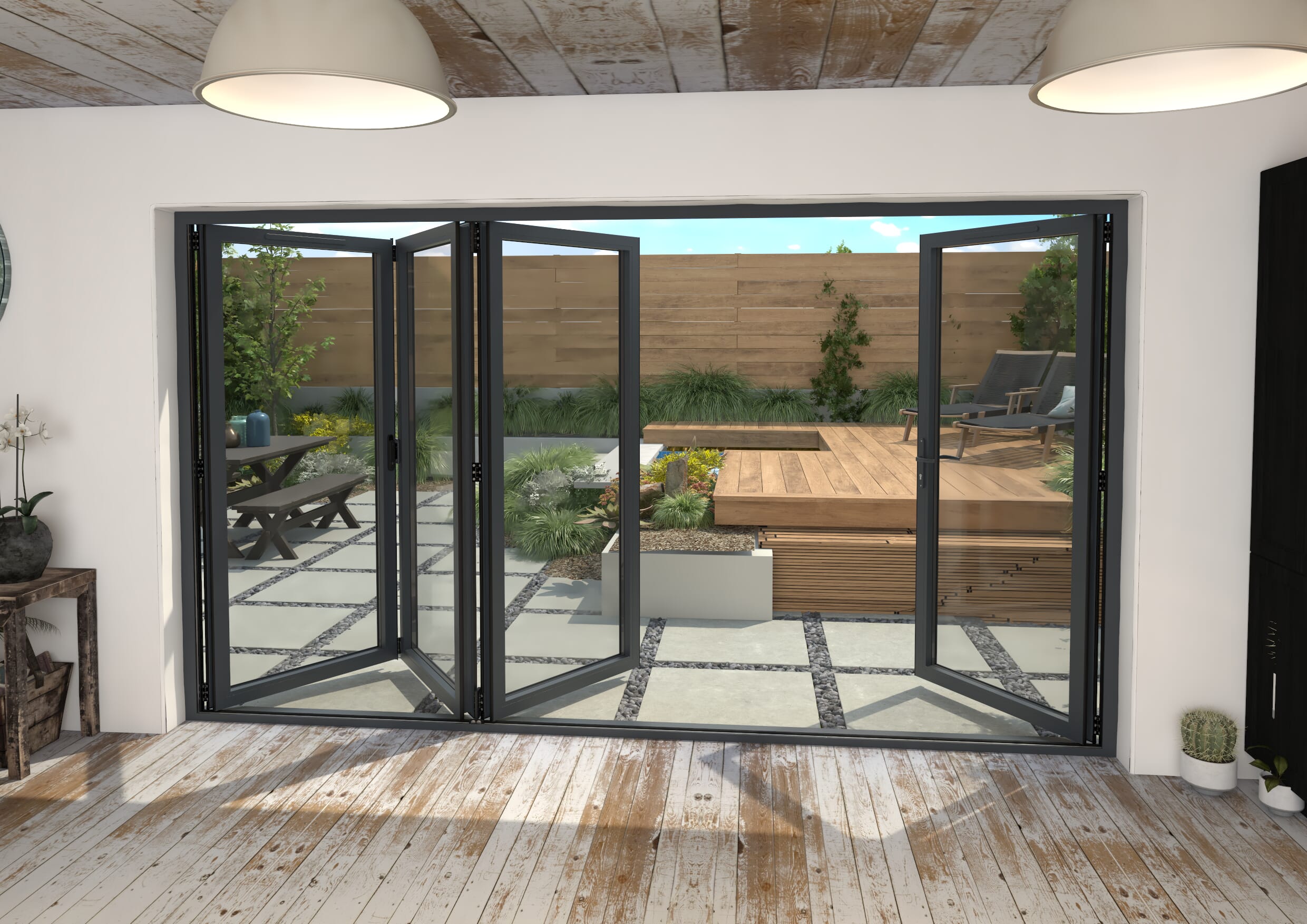 3600mm Grey Aluminium Bifold Doors - 1 Left 3 Right