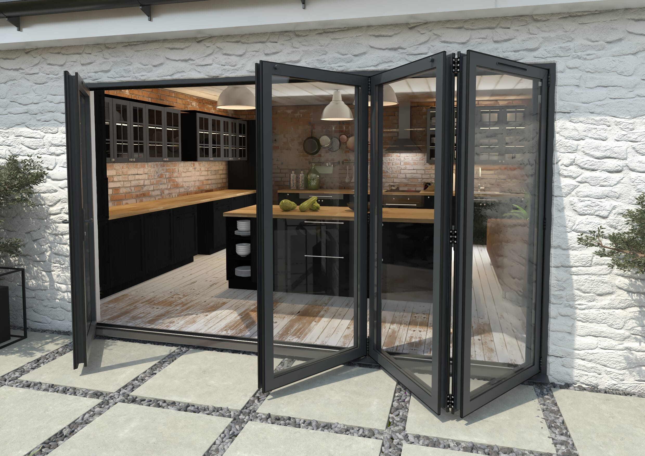 3600mm Grey Aluminium Bifold Doors - 1 Left 3 Right