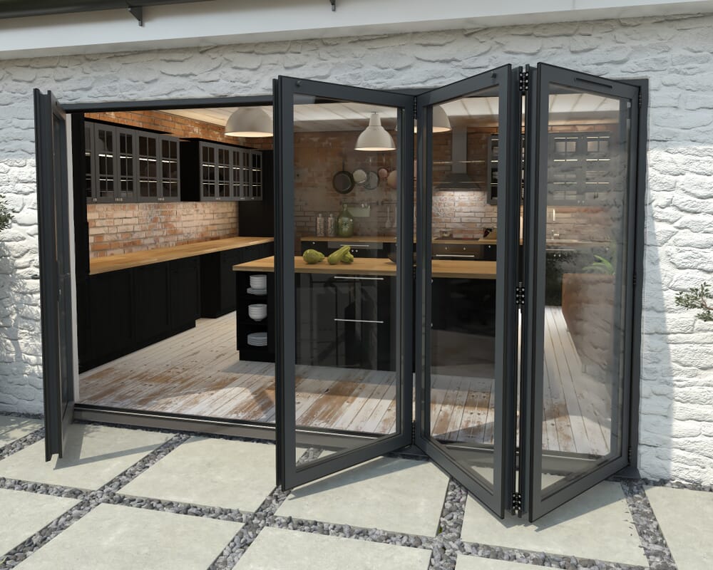 3600mm Grey Aluminium Bifold Doors - 1 Left 3 Right