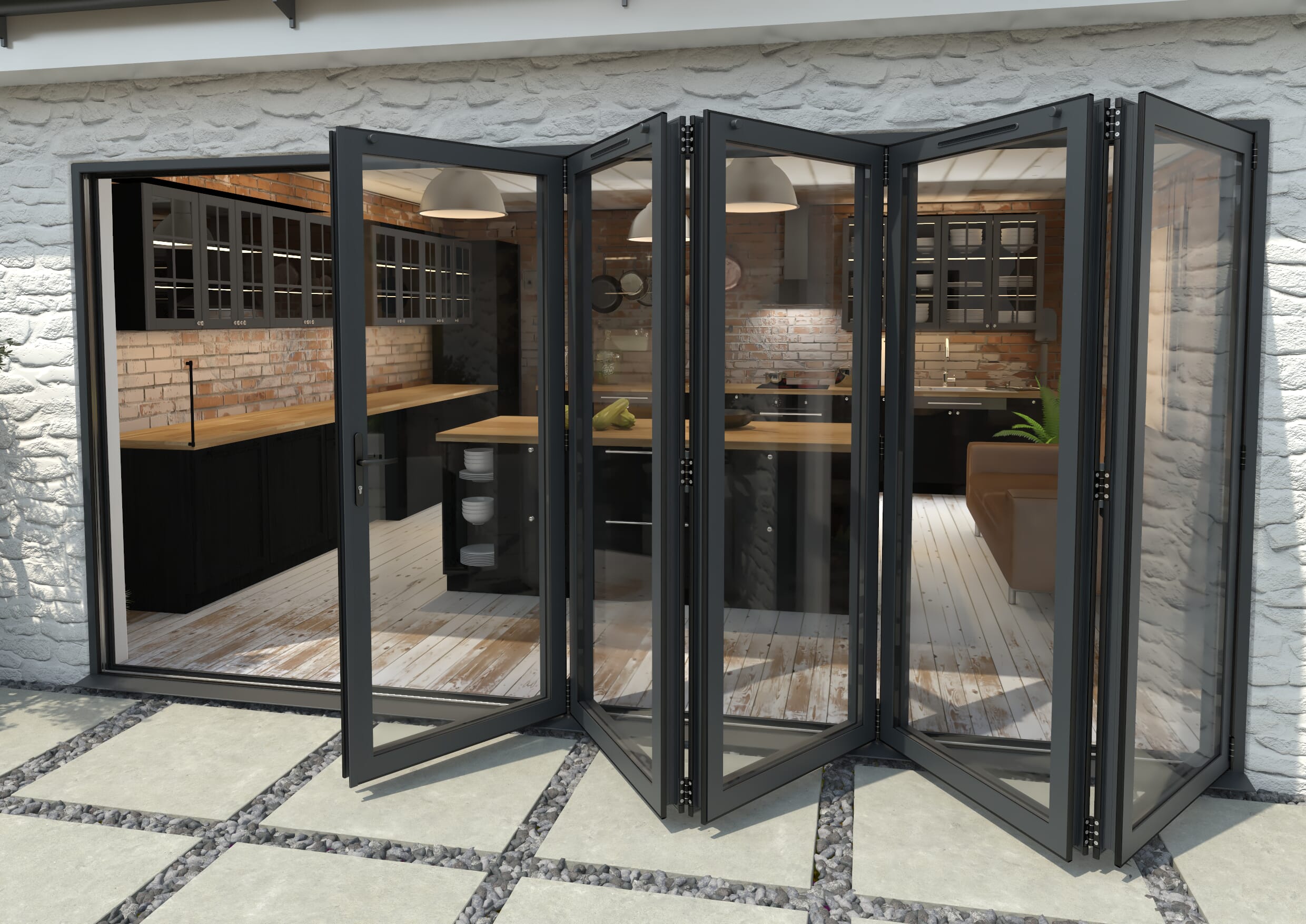 4200mm Grey Aluminium Bifold Doors - 5 Right