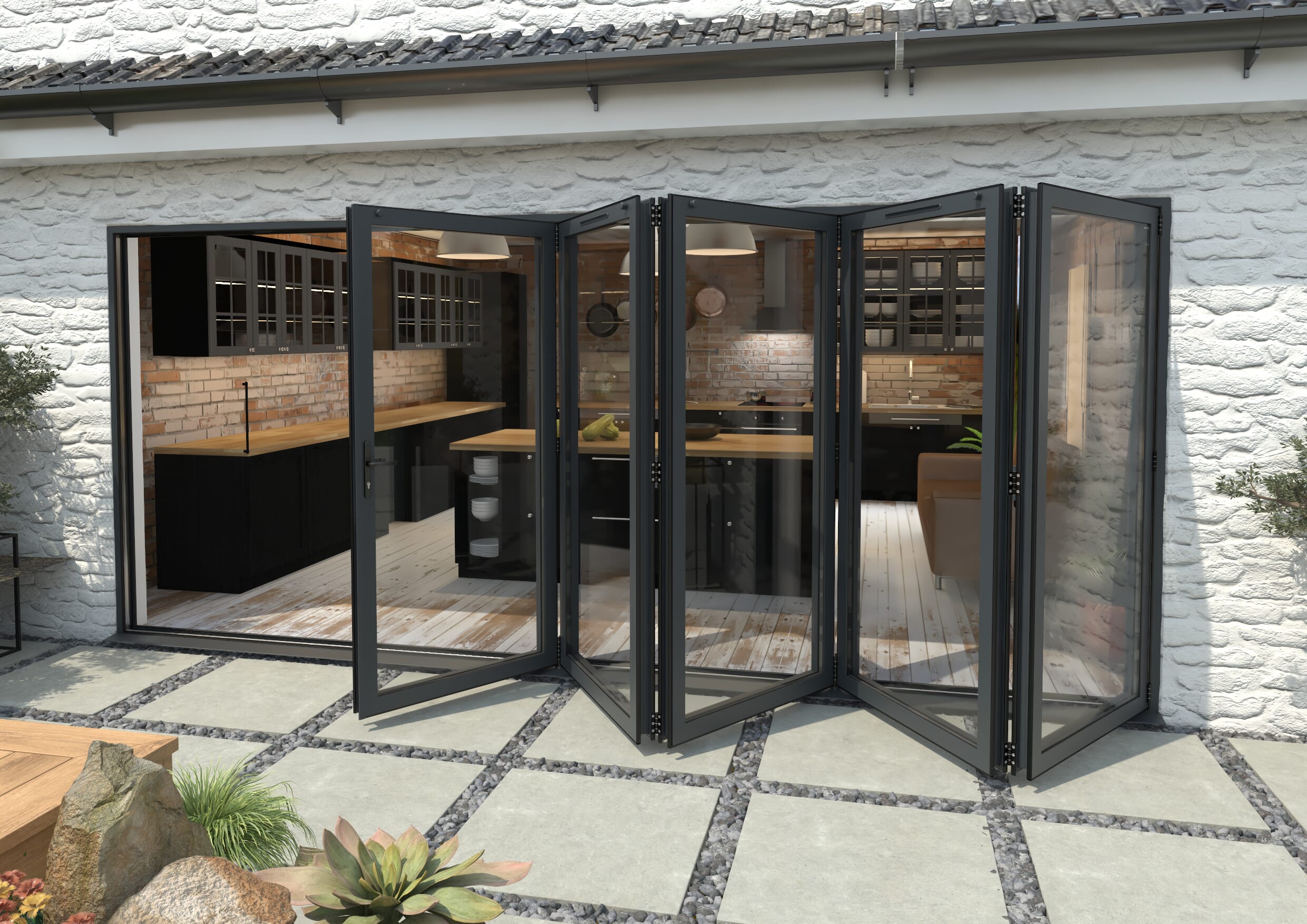 4800mm Grey Aluminium Bifold Doors - 5 Right