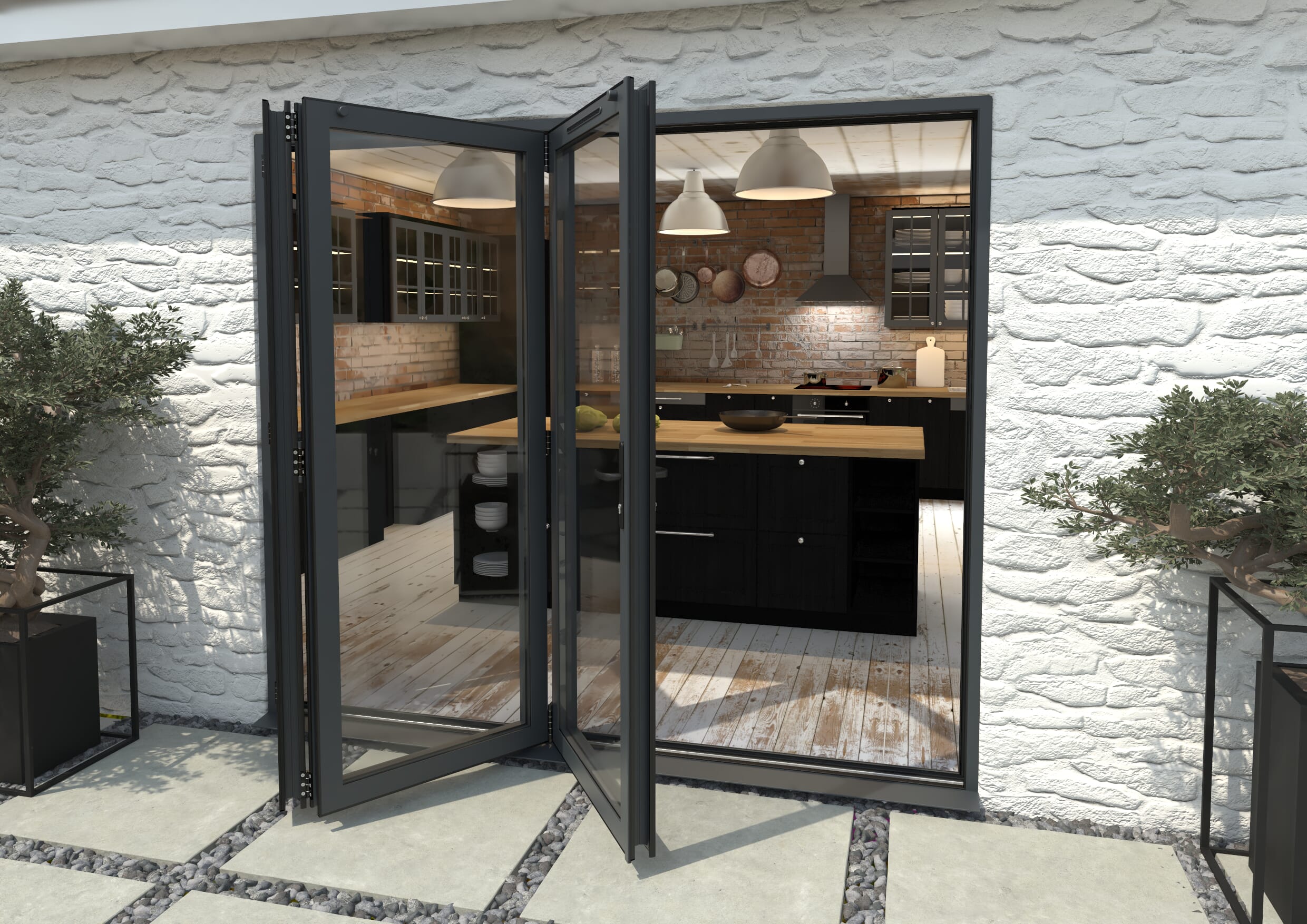 Part Q 2400mm Grey Aluminium Bifold Doors - 3 Left