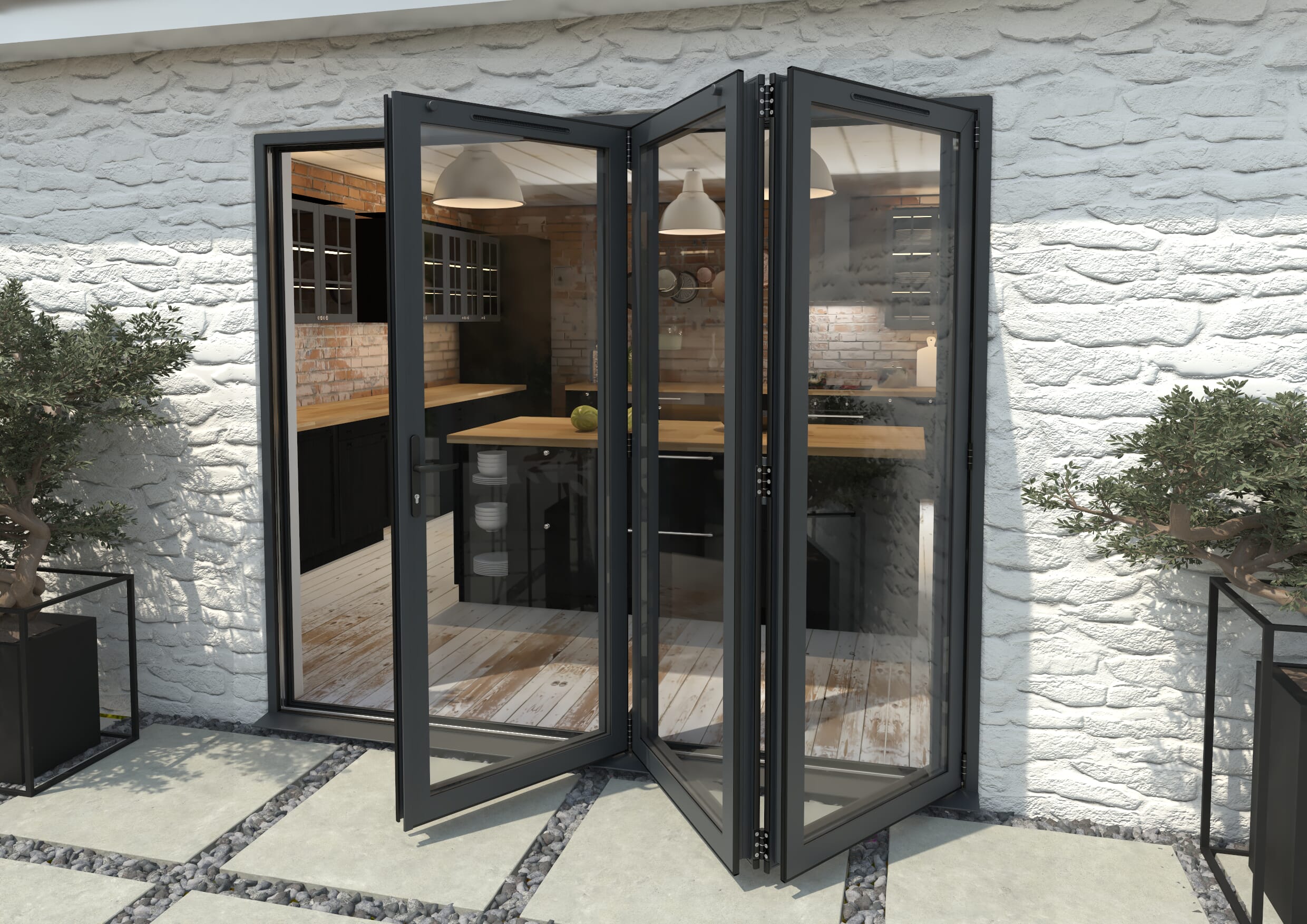 Part Q 2400mm Grey Aluminium Bifold Doors - 3 Right