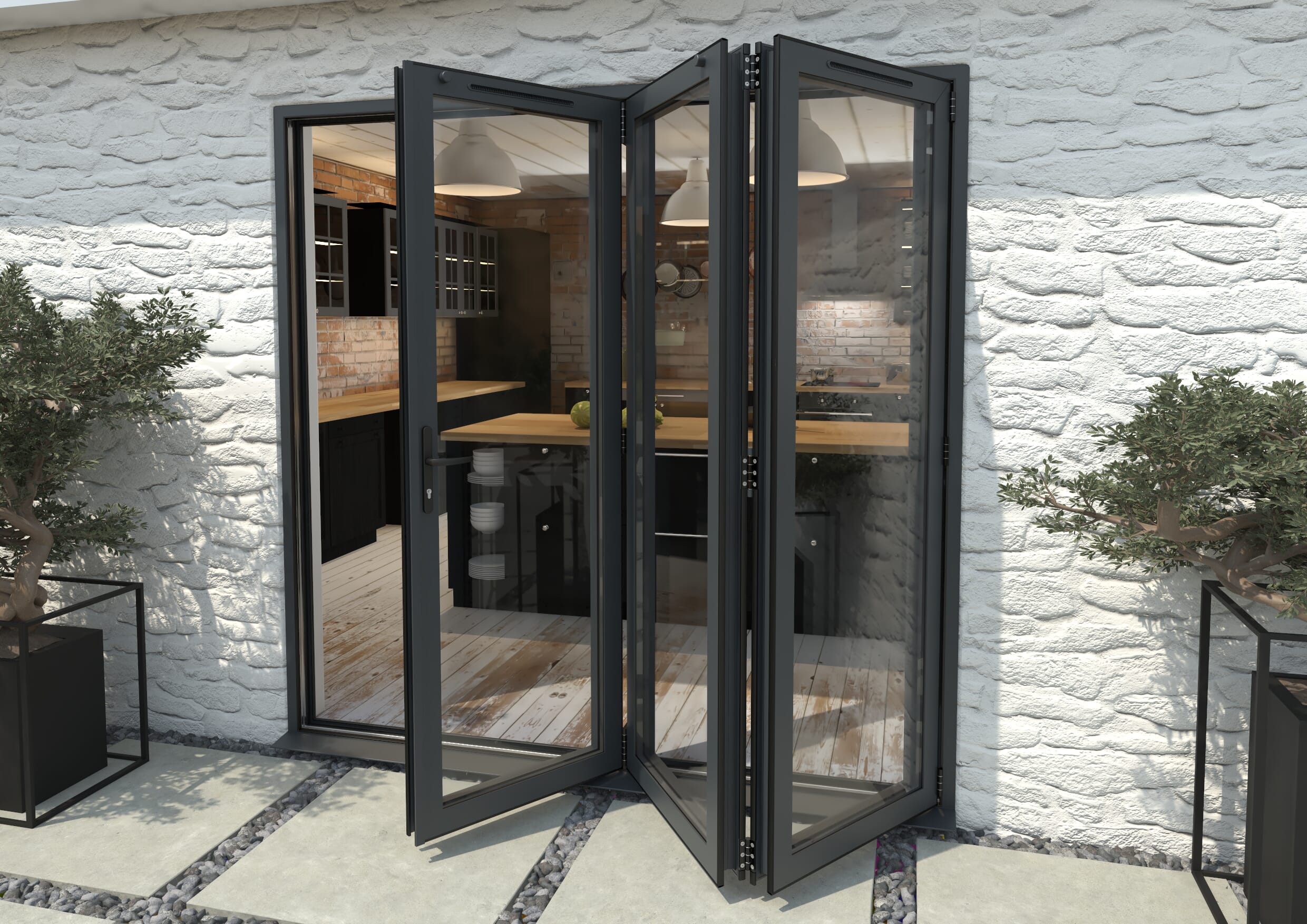 Part Q 2100mm Grey Aluminium Bifold Doors - 3 Right