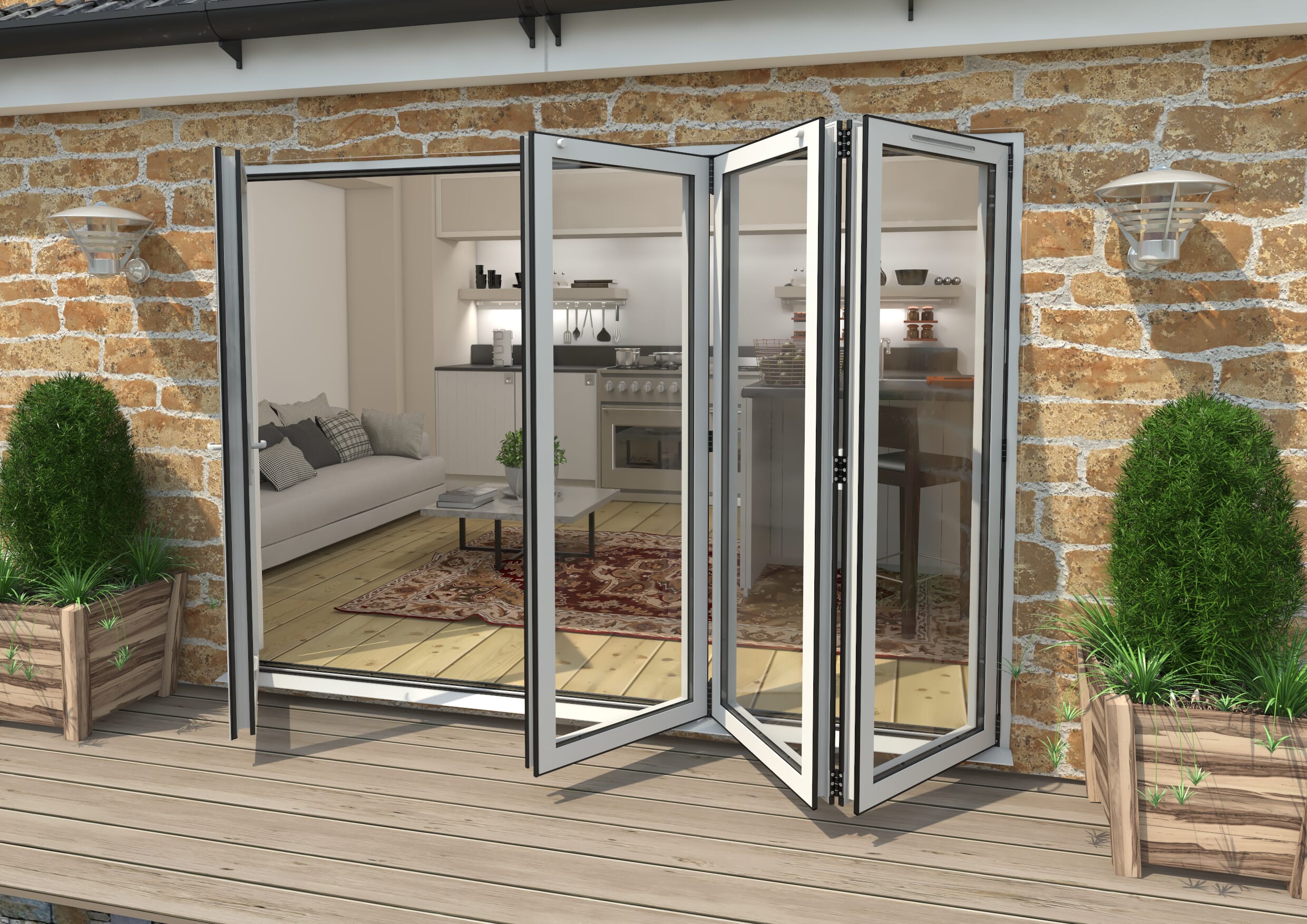 3000mm White Aluminium Bifold Doors - 1 Left 3 Right