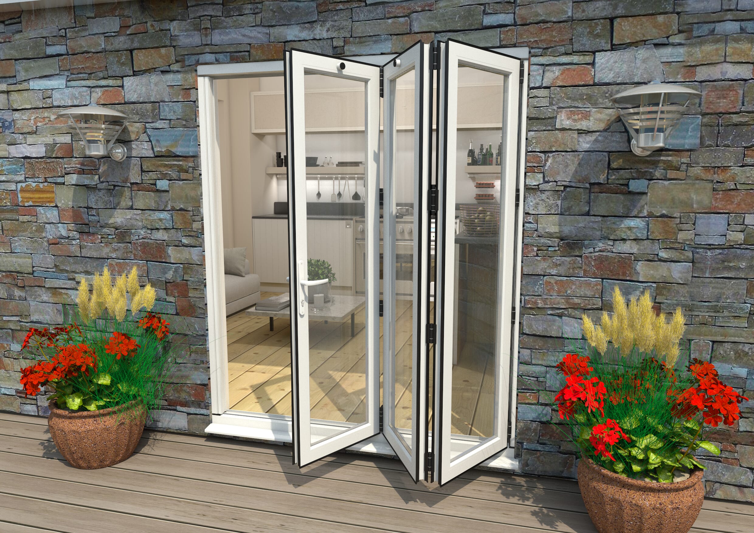 1800mm White Aluminium Bifold Doors - 3 Right Bifold Doors At Climadoor