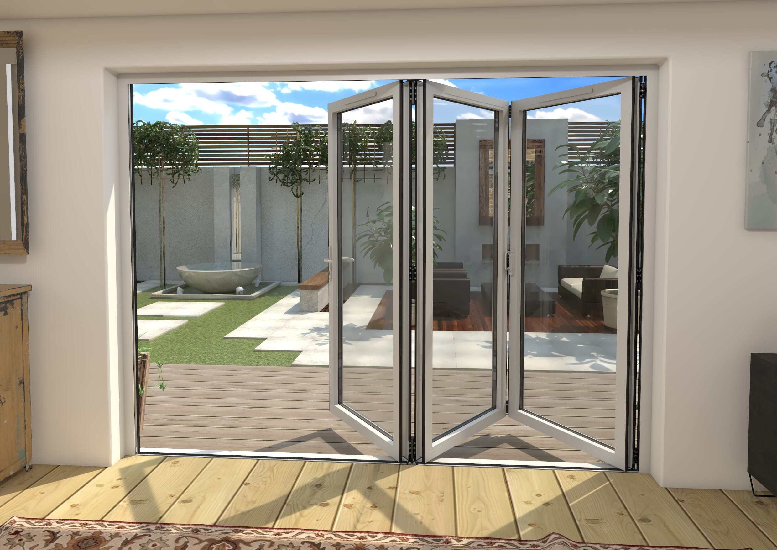2700mm White Aluminium Bifold Doors - 3 Left