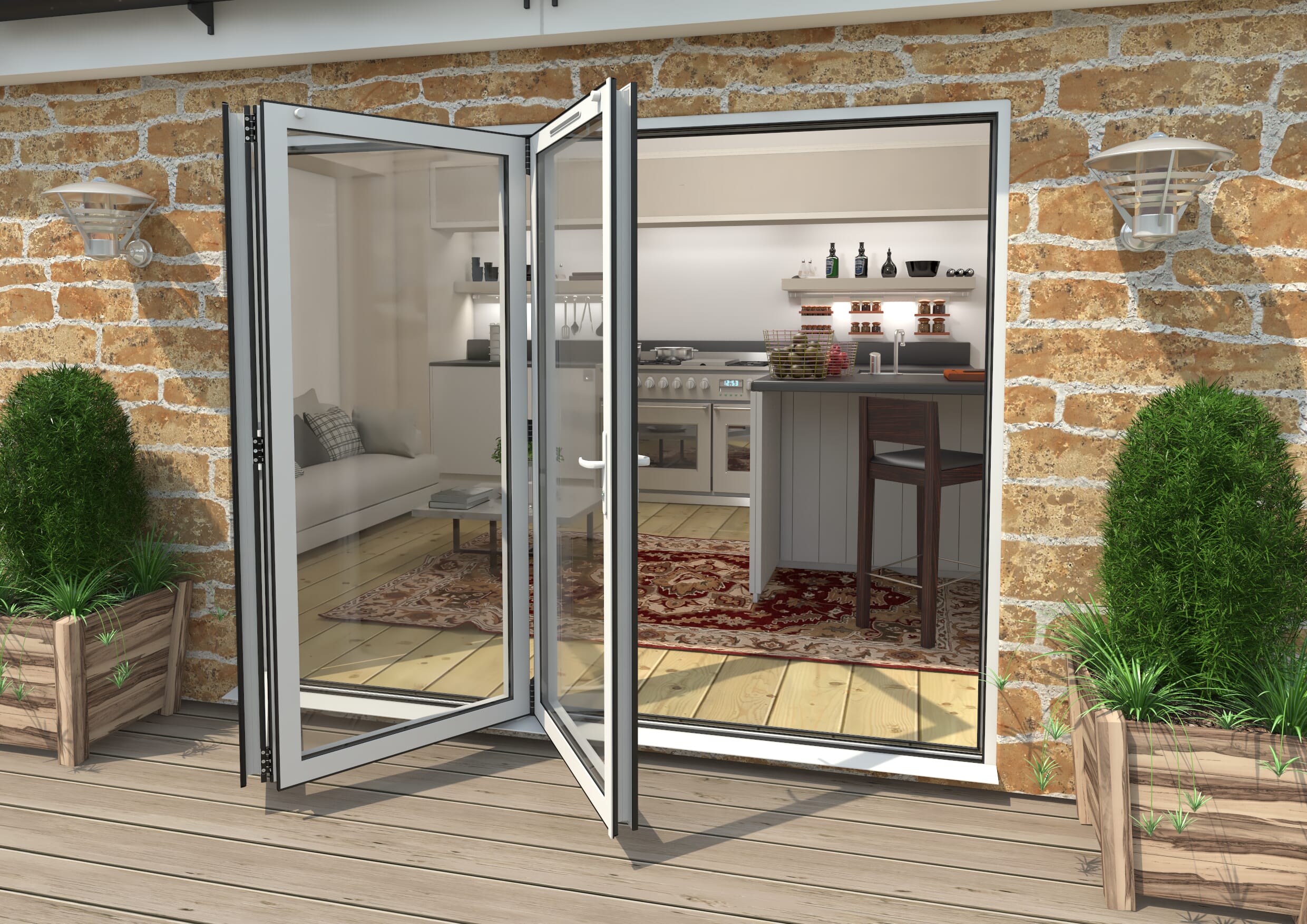 2700mm White Aluminium Bifold Doors - 3 Left