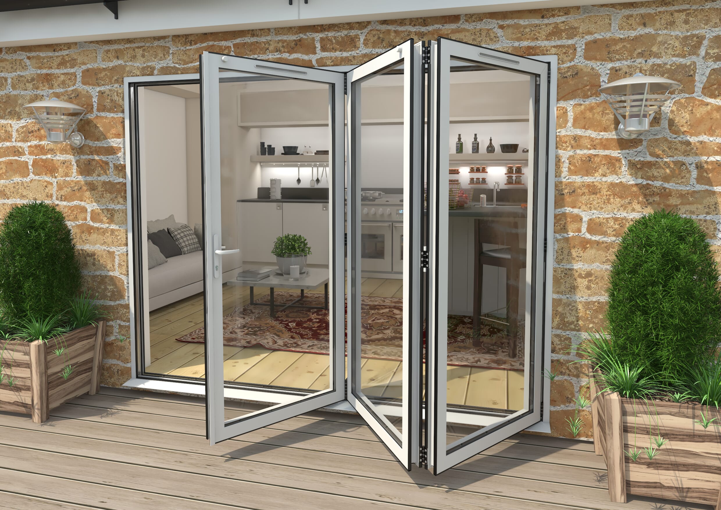 2700mm White Aluminium Bifold Doors - 3 Right