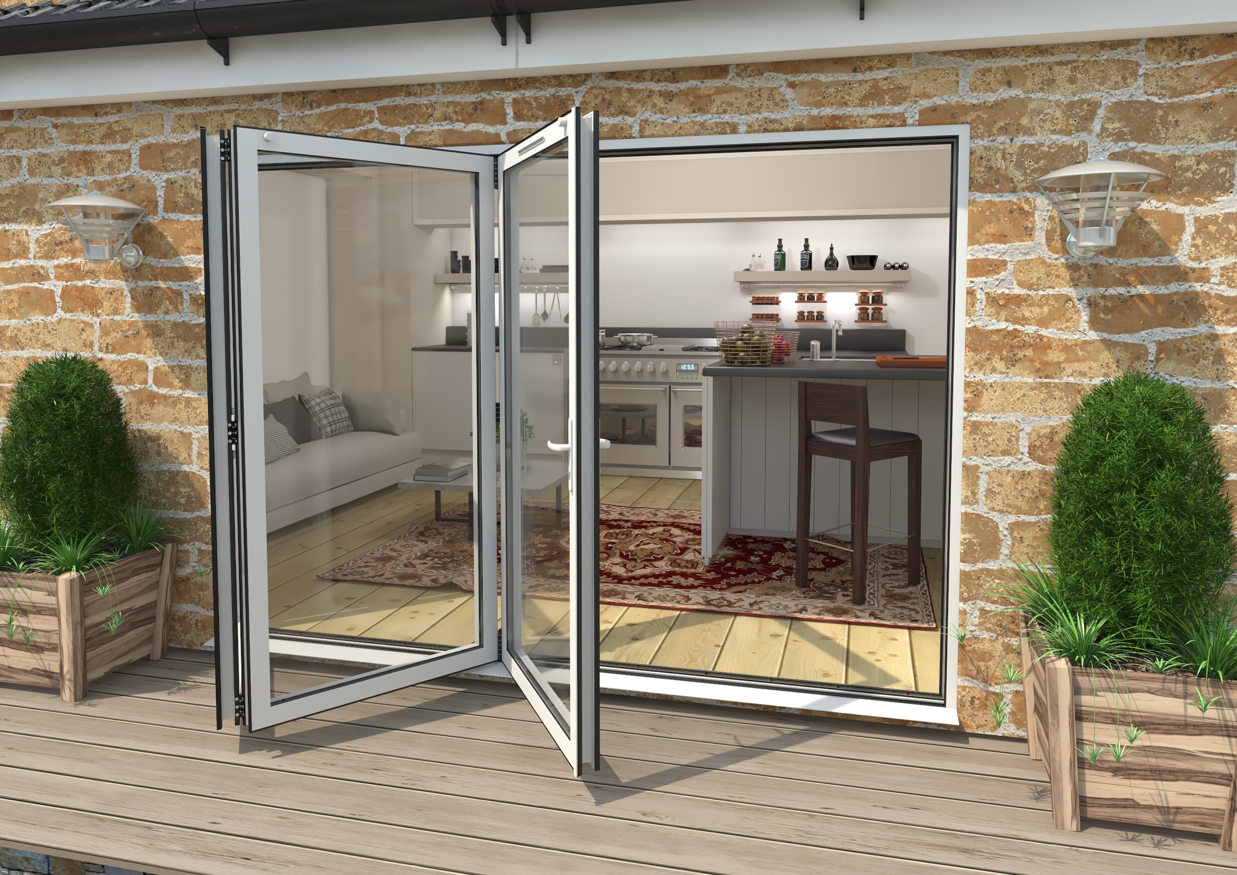 3000mm White Aluminium Bifold Doors - 3 Left
