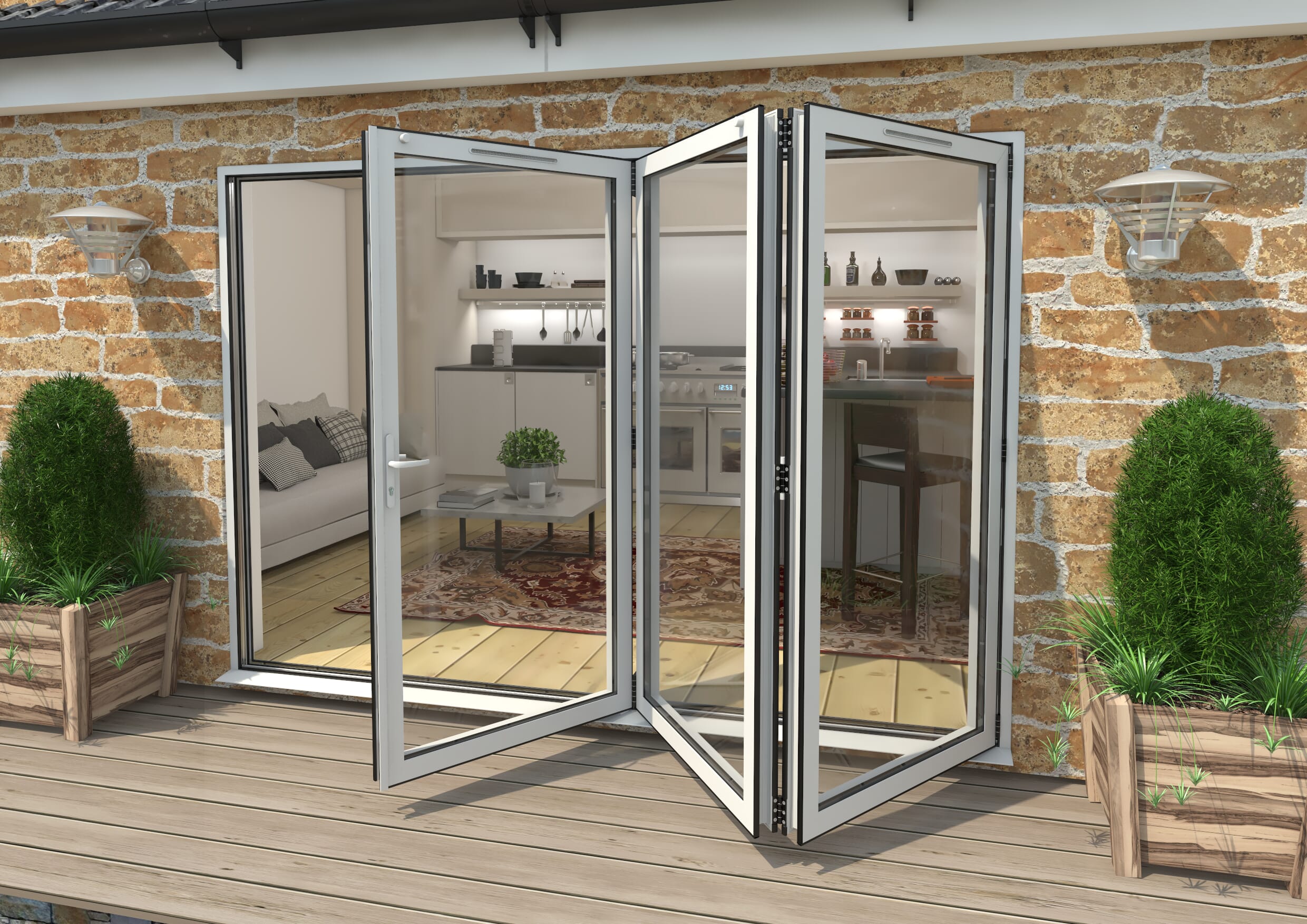 3000mm White Aluminium Bifold Doors - 3 Right