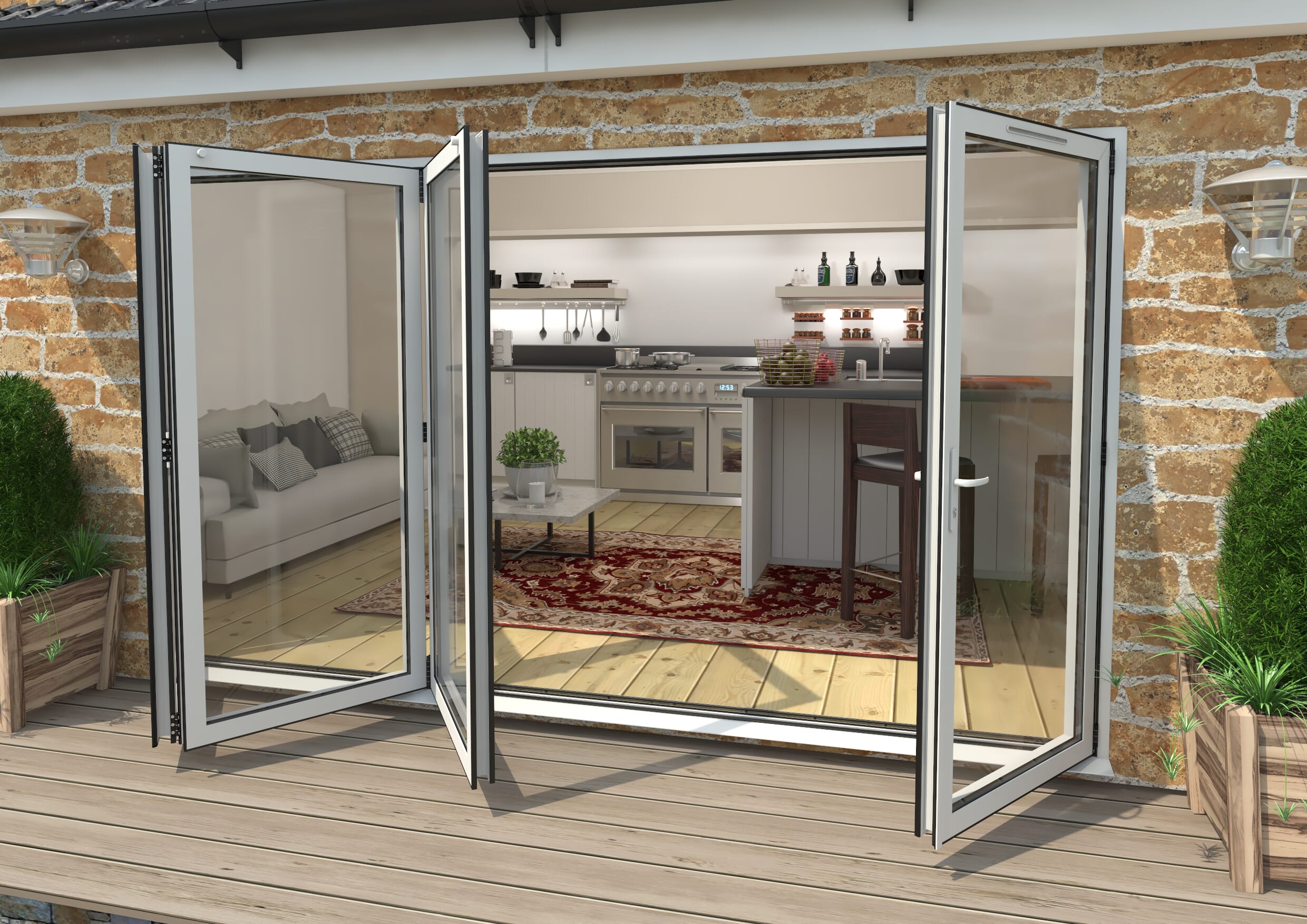 3600mm White Aluminium Bifold Doors - 3 Left 1 Right