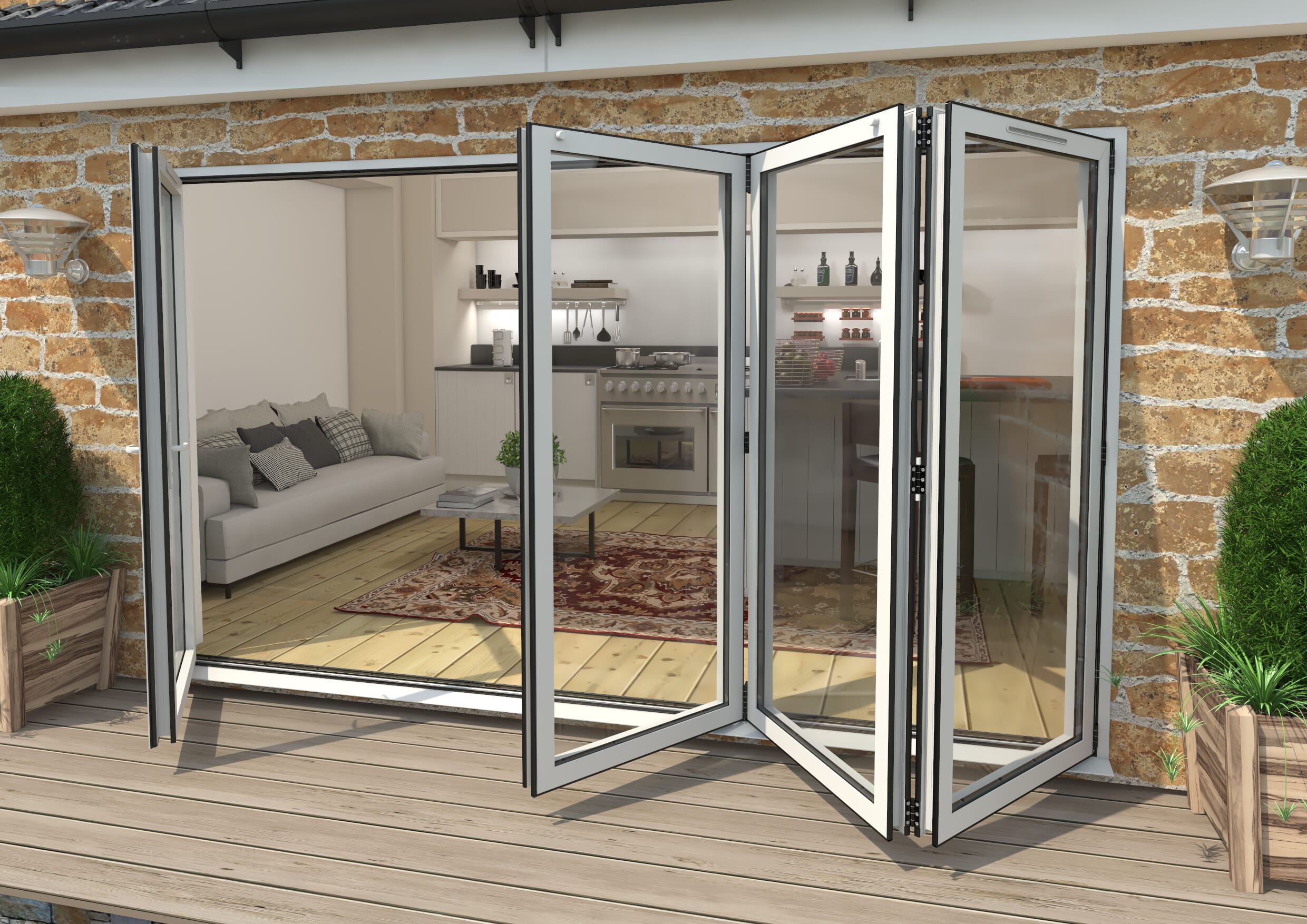3600mm White Aluminium Bifold Doors - 1 Left 3 Right