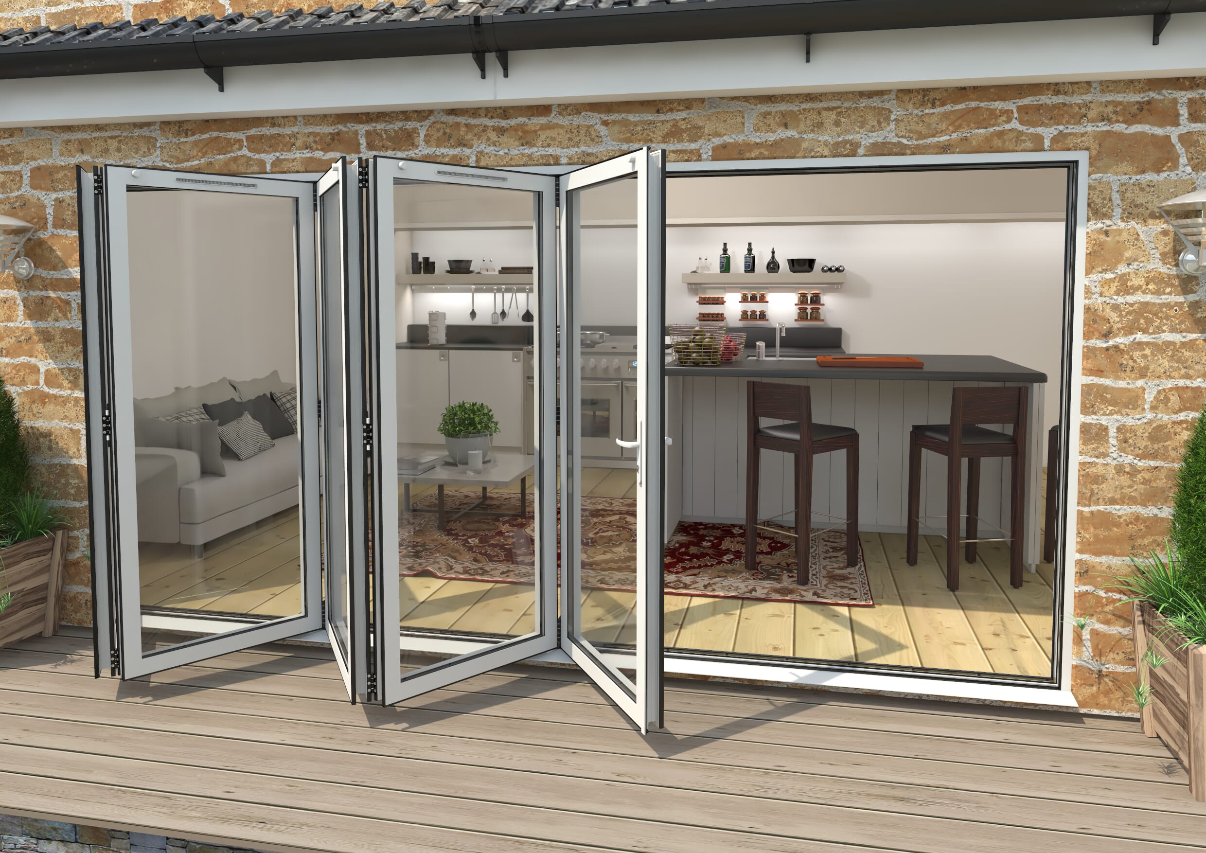 4200mm White Aluminium Bifold Doors - 5 Left