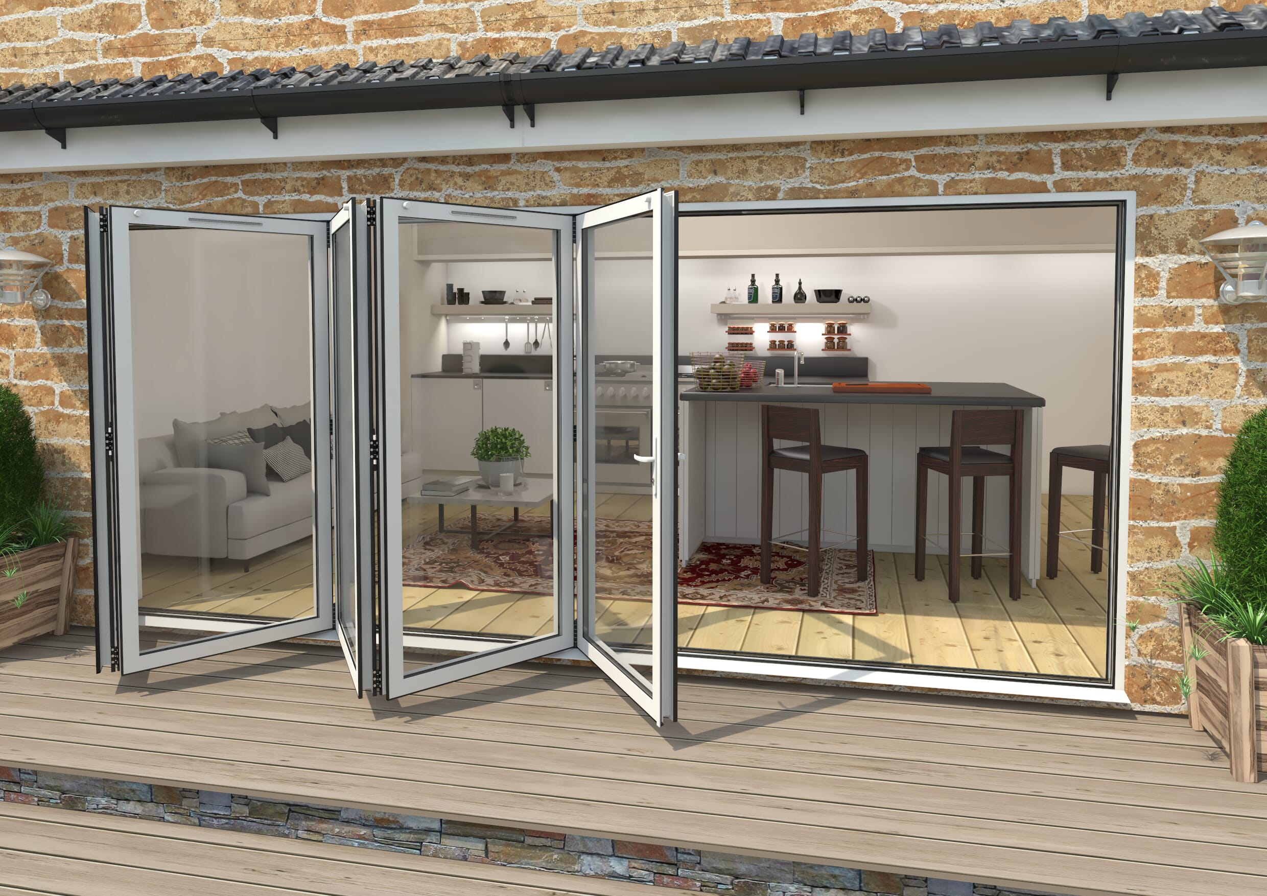 4800mm White Aluminium Bifold Doors - 5 Left