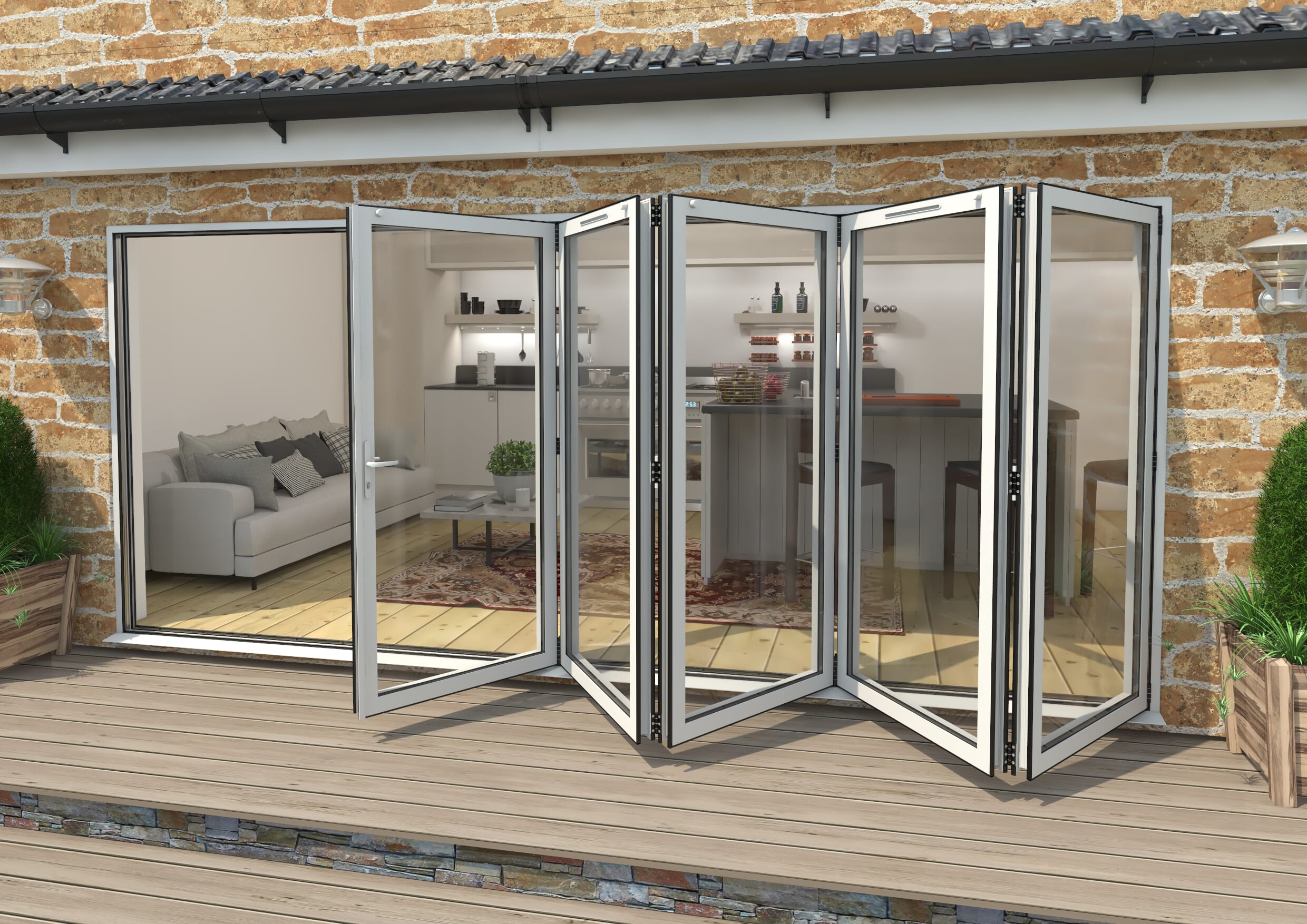 4800mm White Aluminium Bifold Doors - 5 Right