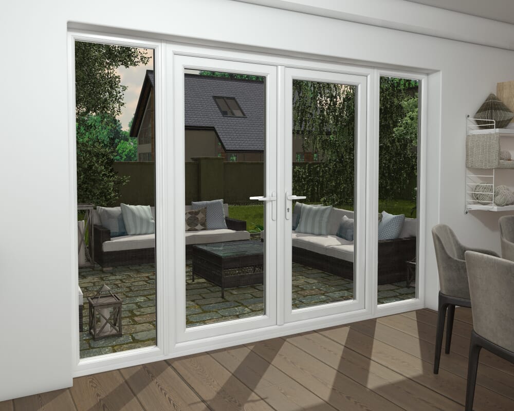 3000mm White UPVC French Doors (1800mm Doors + 2 x 600mm Sidelights)