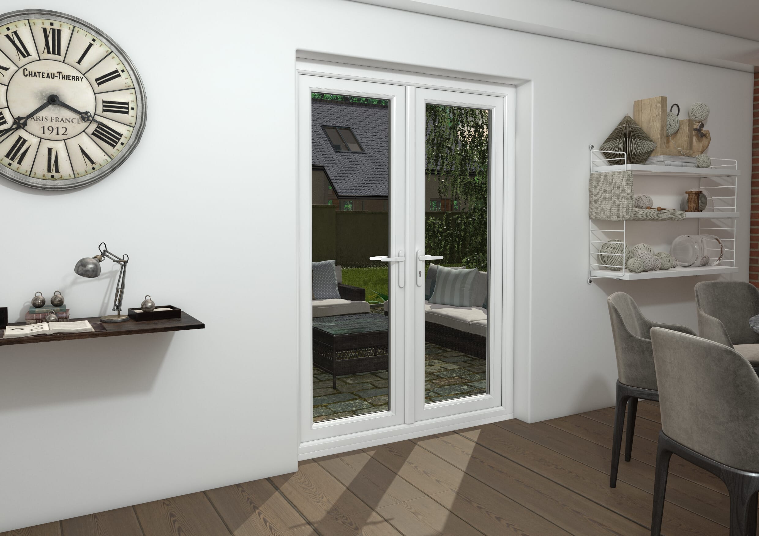 1500mm UPVC Grey Outer / White inner French Doors