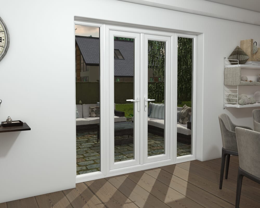 2100mm Part Q White UPVC French Doors (1500mm Doors + 2 x 300mm Sidelights)