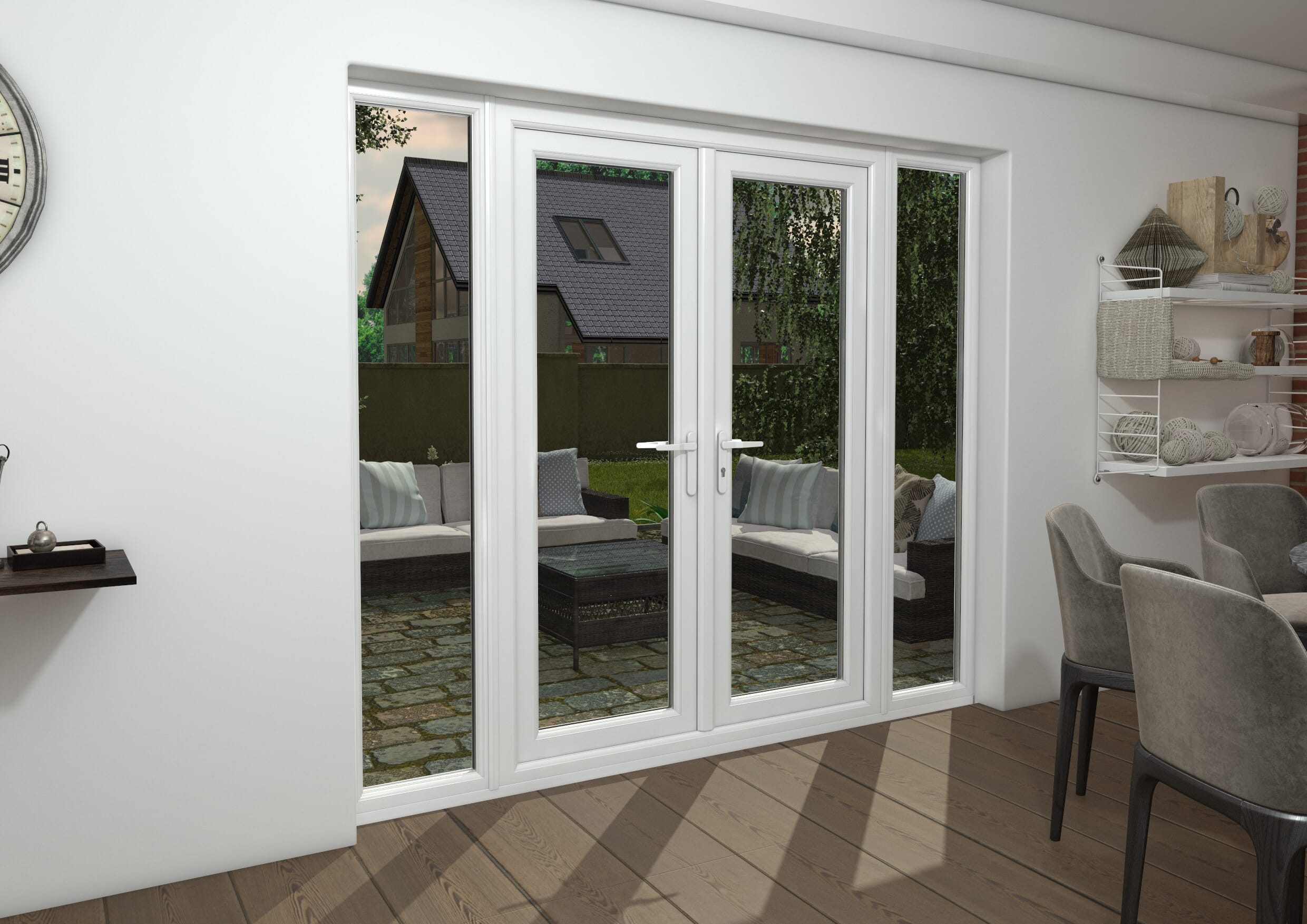 2400mm Part Q UPVC Grey Outer / White inner French Doors (1200mm Doors + 2 x 600mm Sidelights)