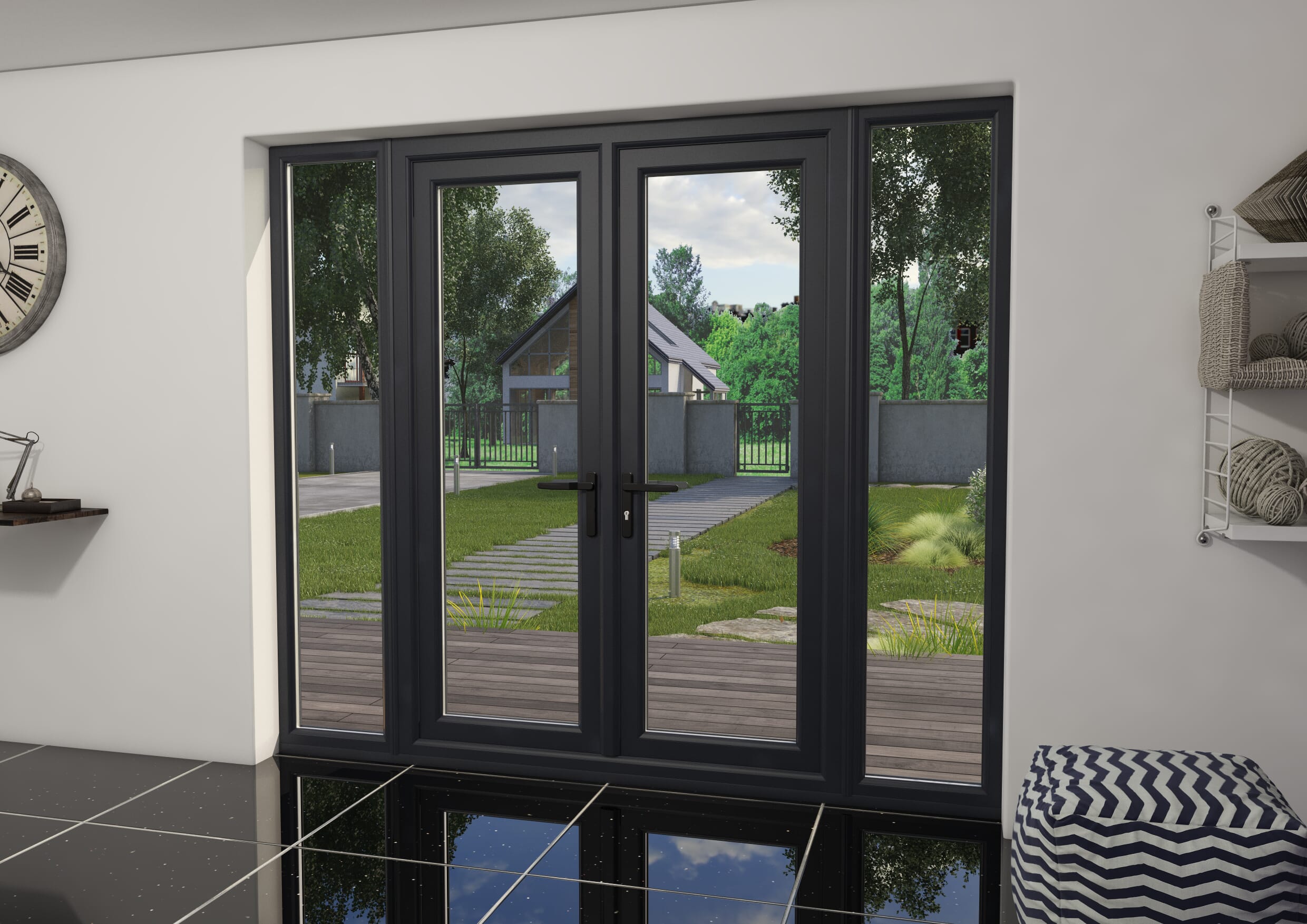 2400mm Part Q Anthracite Grey UPVC French Doors (1200mm Doors + 2 x 600mm Sidelights)