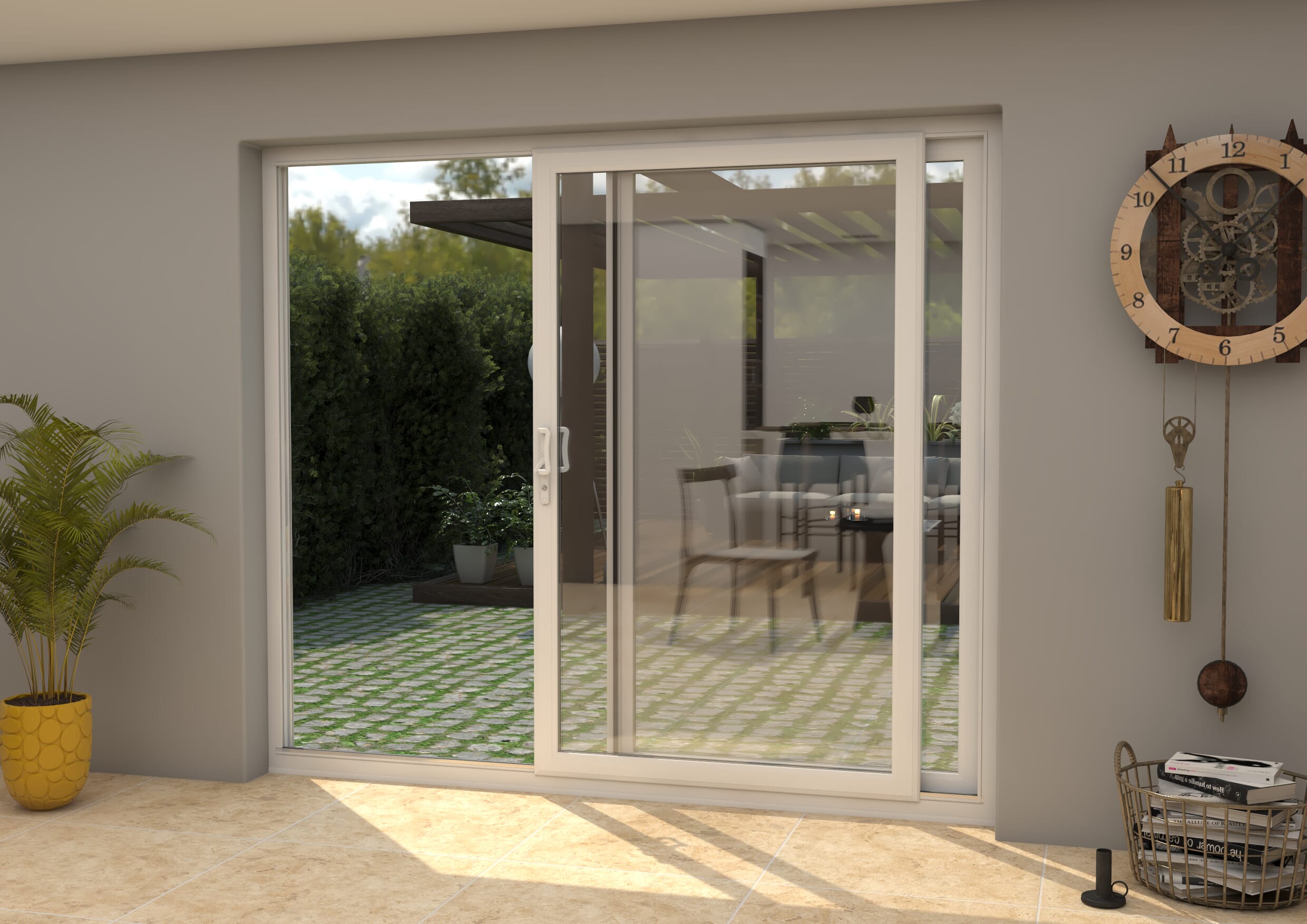 3000mm Upvc White Sliding Doors Rh Sliding Lh Fixed At Vivid Doors 1054