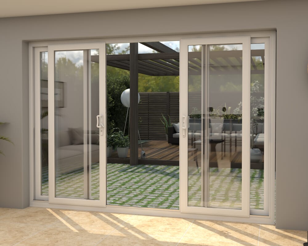 3000mm UPVC White Sliding Doors Fixed / Sliding / Sliding / Fixed