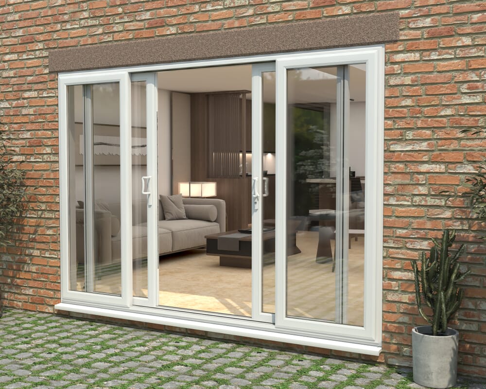 3000mm UPVC White Sliding Doors Fixed / Sliding / Sliding / Fixed