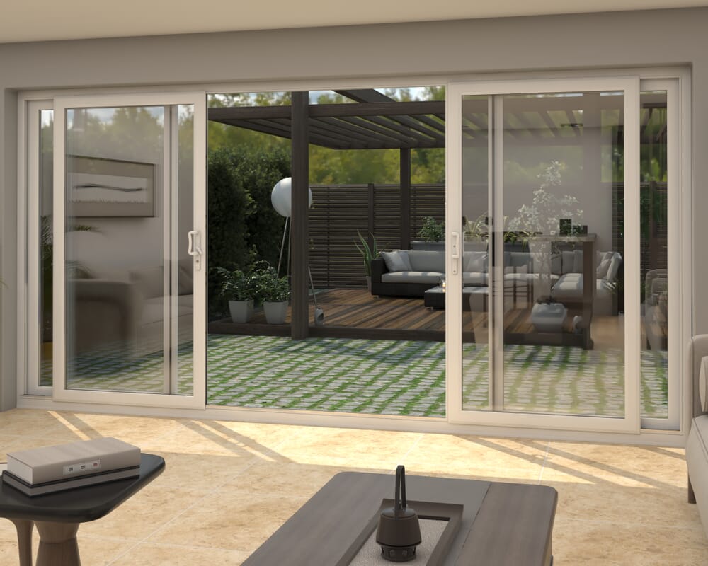 4200mm UPVC White Sliding Doors Fixed / Sliding / Sliding / Fixed