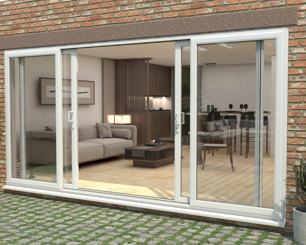 4200mm UPVC White Sliding Doors Fixed / Sliding / Sliding / Fixed