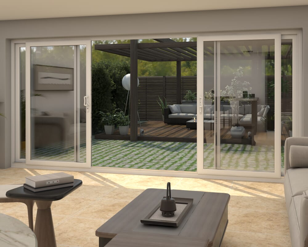 4500mm UPVC White Sliding Doors Fixed / Sliding / Sliding / Fixed