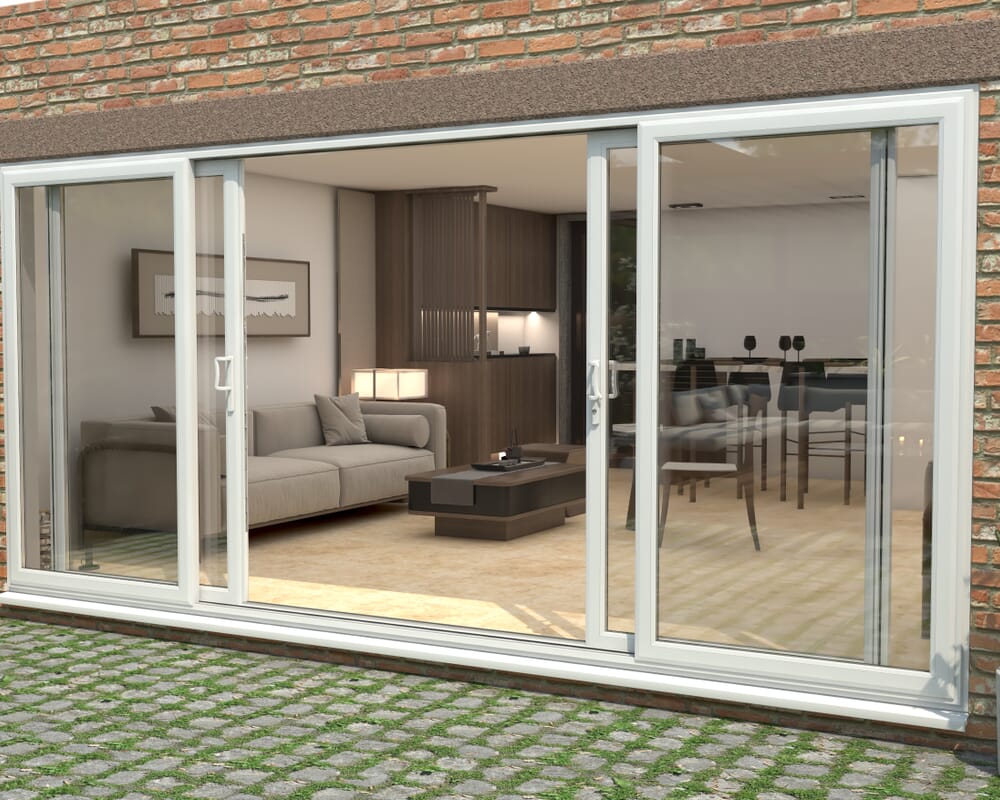 4500mm UPVC White Sliding Doors Fixed / Sliding / Sliding / Fixed