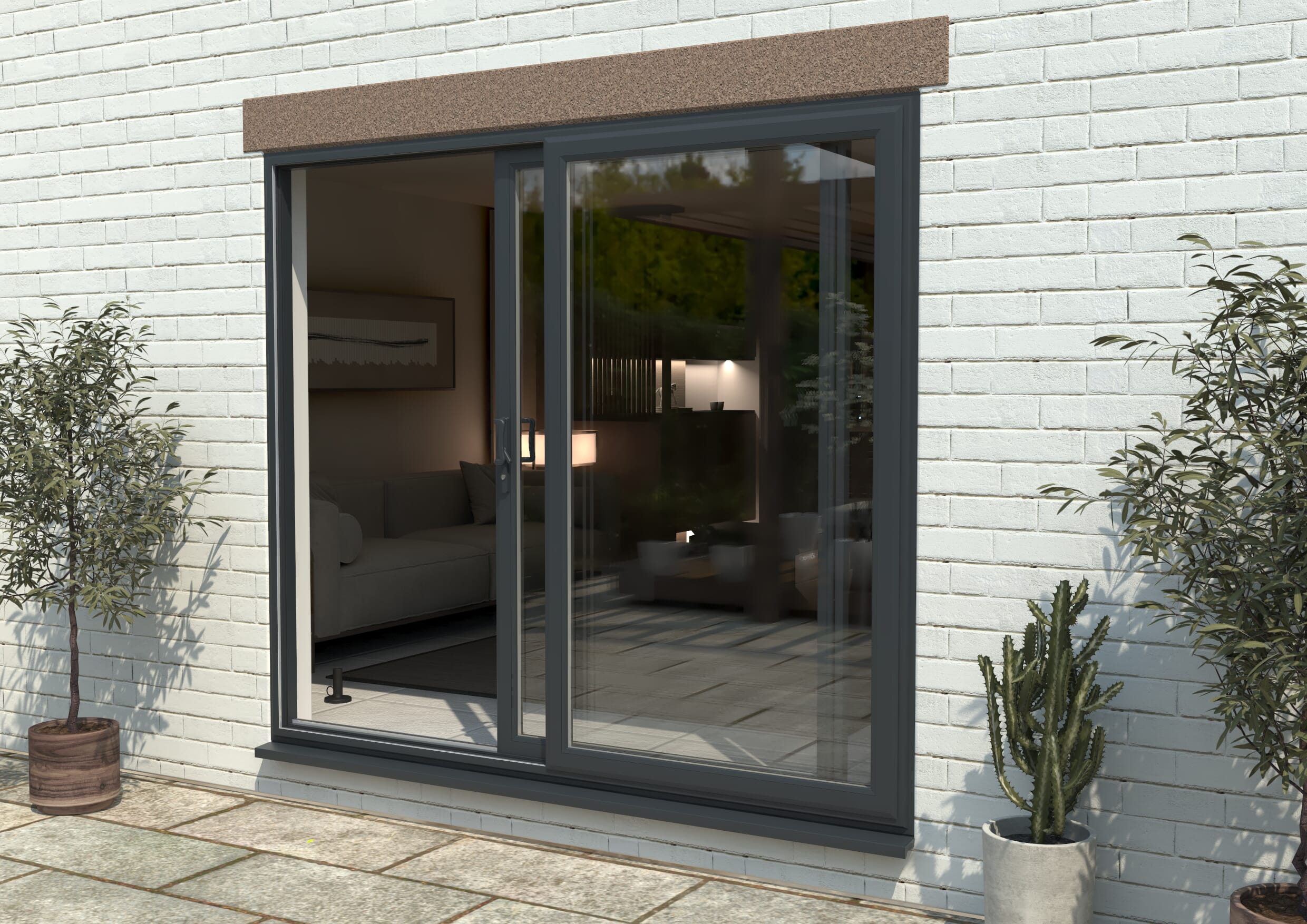 2400mm Upvc Anthracite Grey Sliding Doors Lh Sliding / Rh Fixed Bifold ...