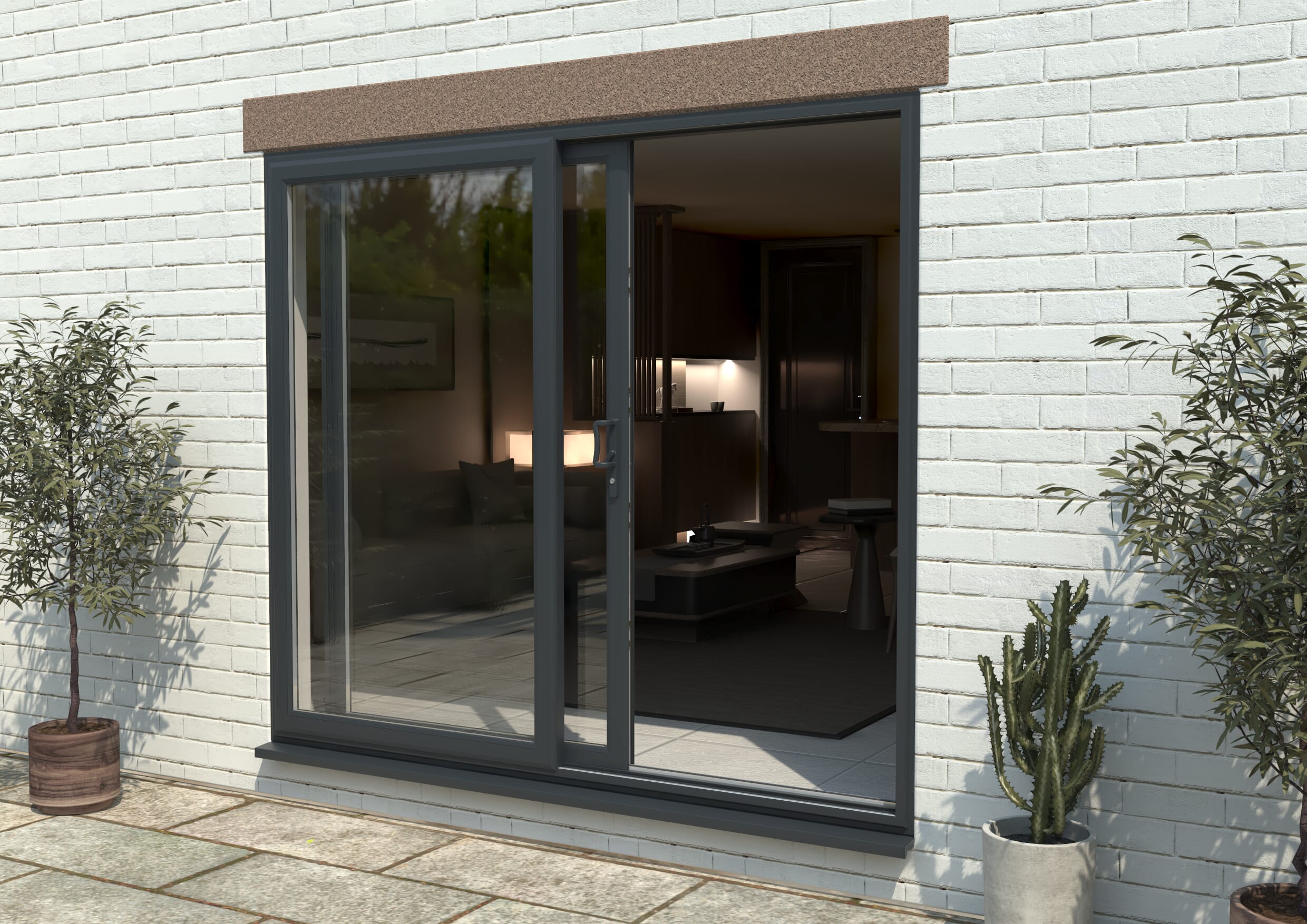 2400mm UPVC Anthracite Grey Sliding Doors RH Sliding / LH Fixed