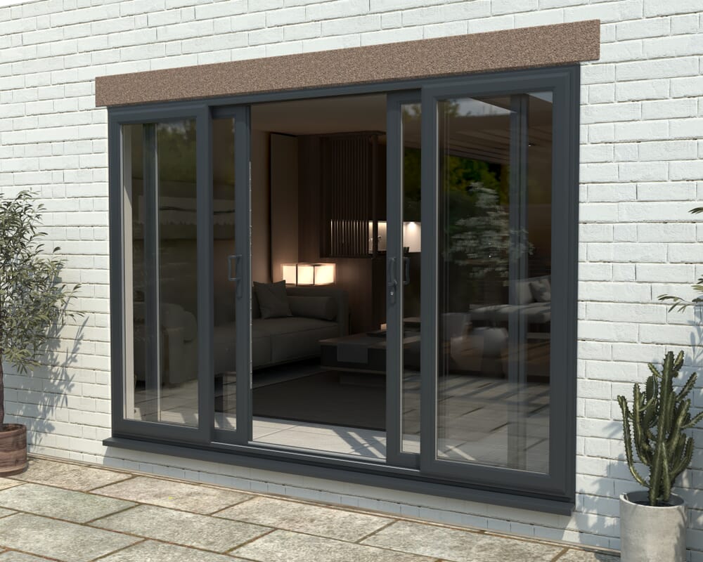 3000mm UPVC Anthracite Grey Sliding Doors Fixed / Sliding / Sliding / Fixed