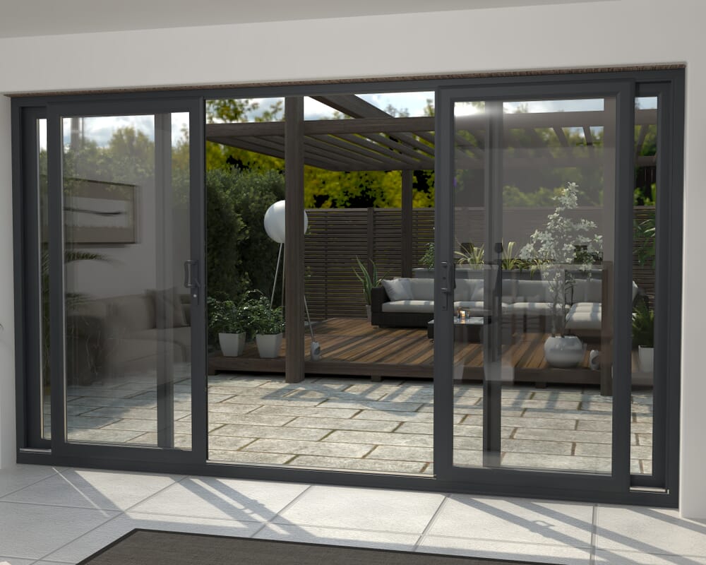 3600mm UPVC Anthracite Grey Sliding Doors Fixed / Sliding / Sliding / Fixed
